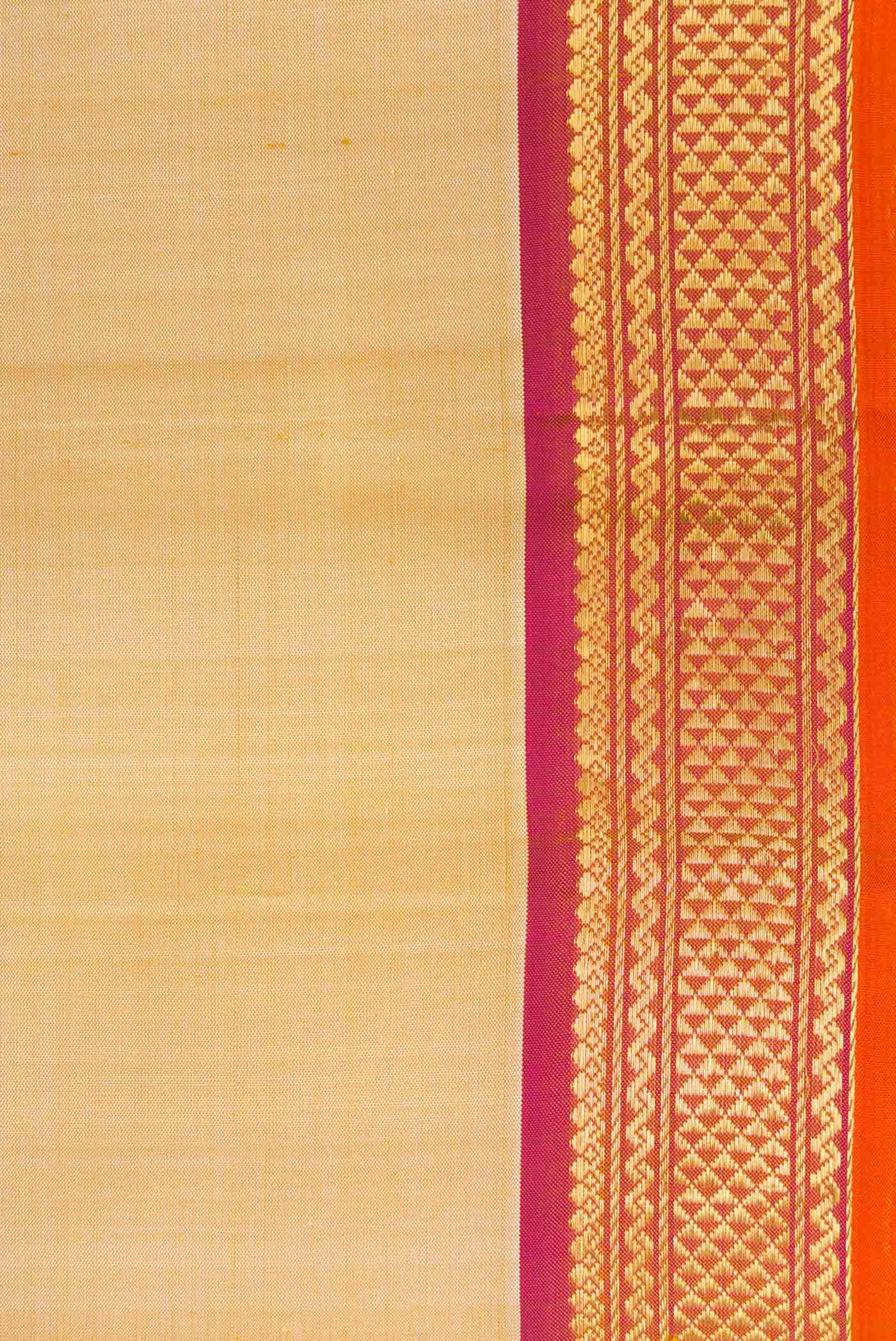 Beige with Yellow Color Kanjivaram Silk Saree - Image 3