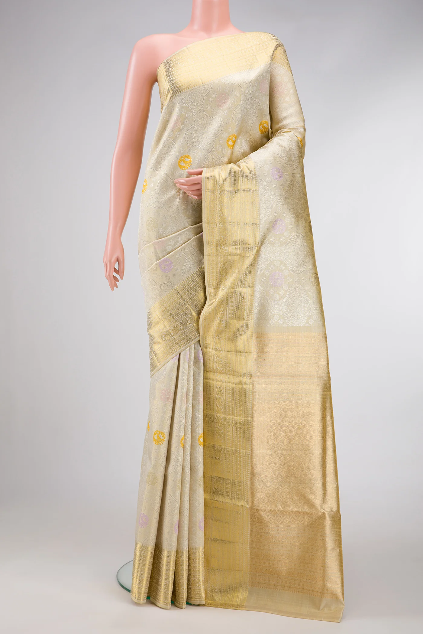 Cream with Gold Color Kanjivaram Tissue Silk Saree