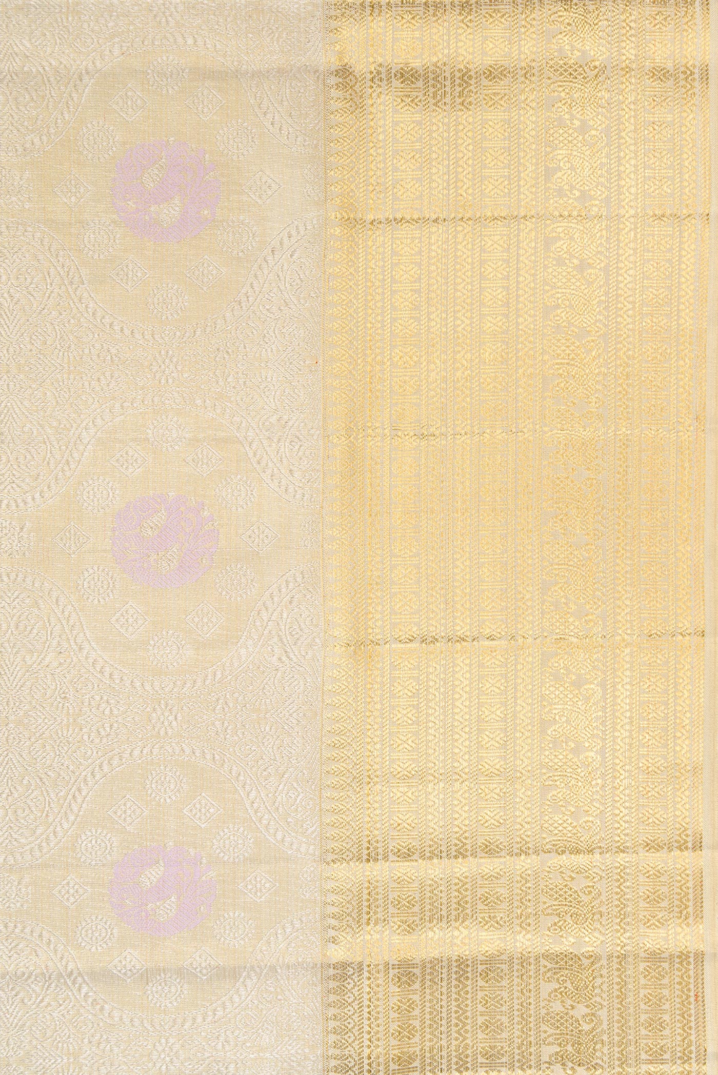 Cream with Gold Color Kanjivaram Tissue Silk Saree - Image 3
