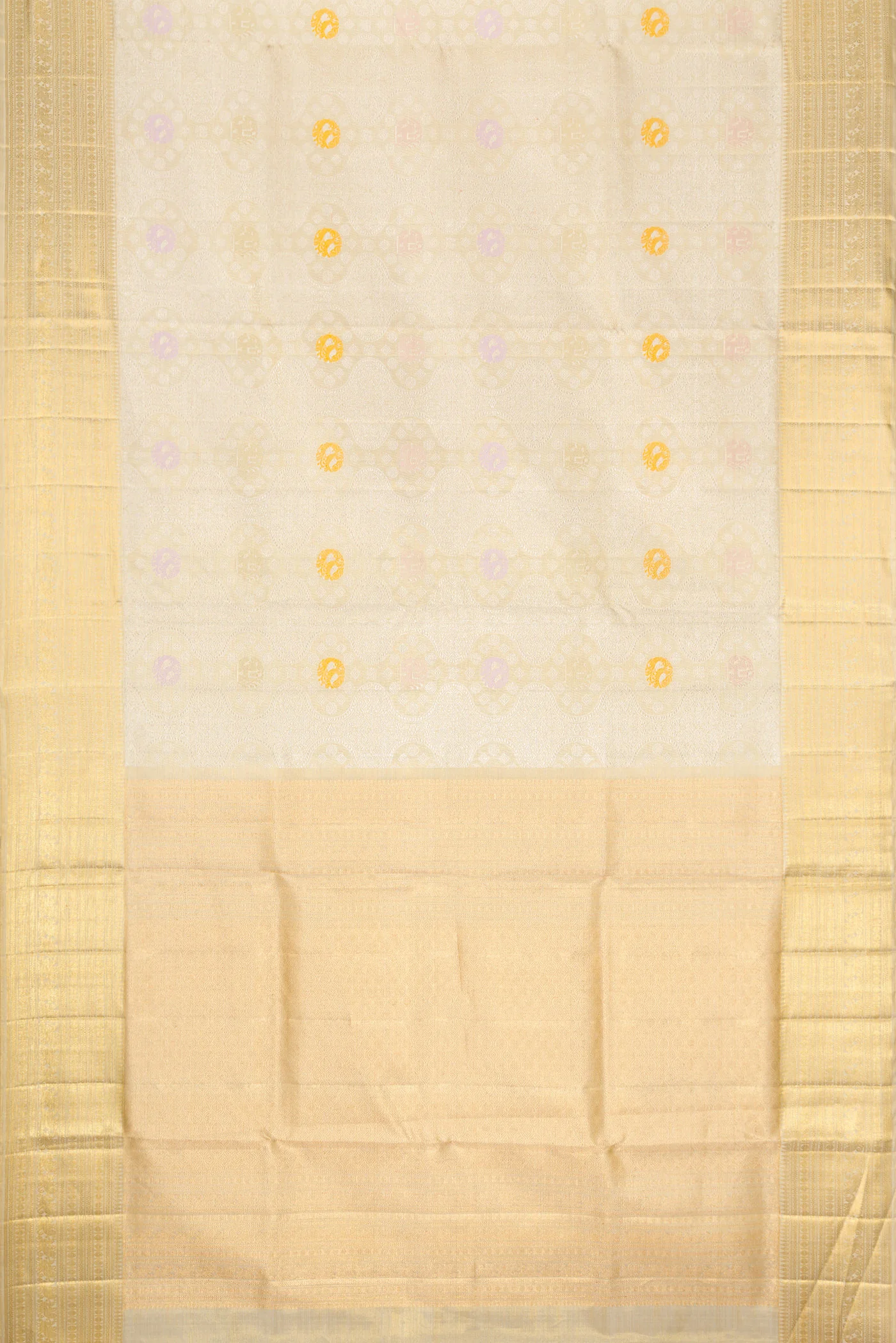 Cream with Gold Color Kanjivaram Tissue Silk Saree - Image 6