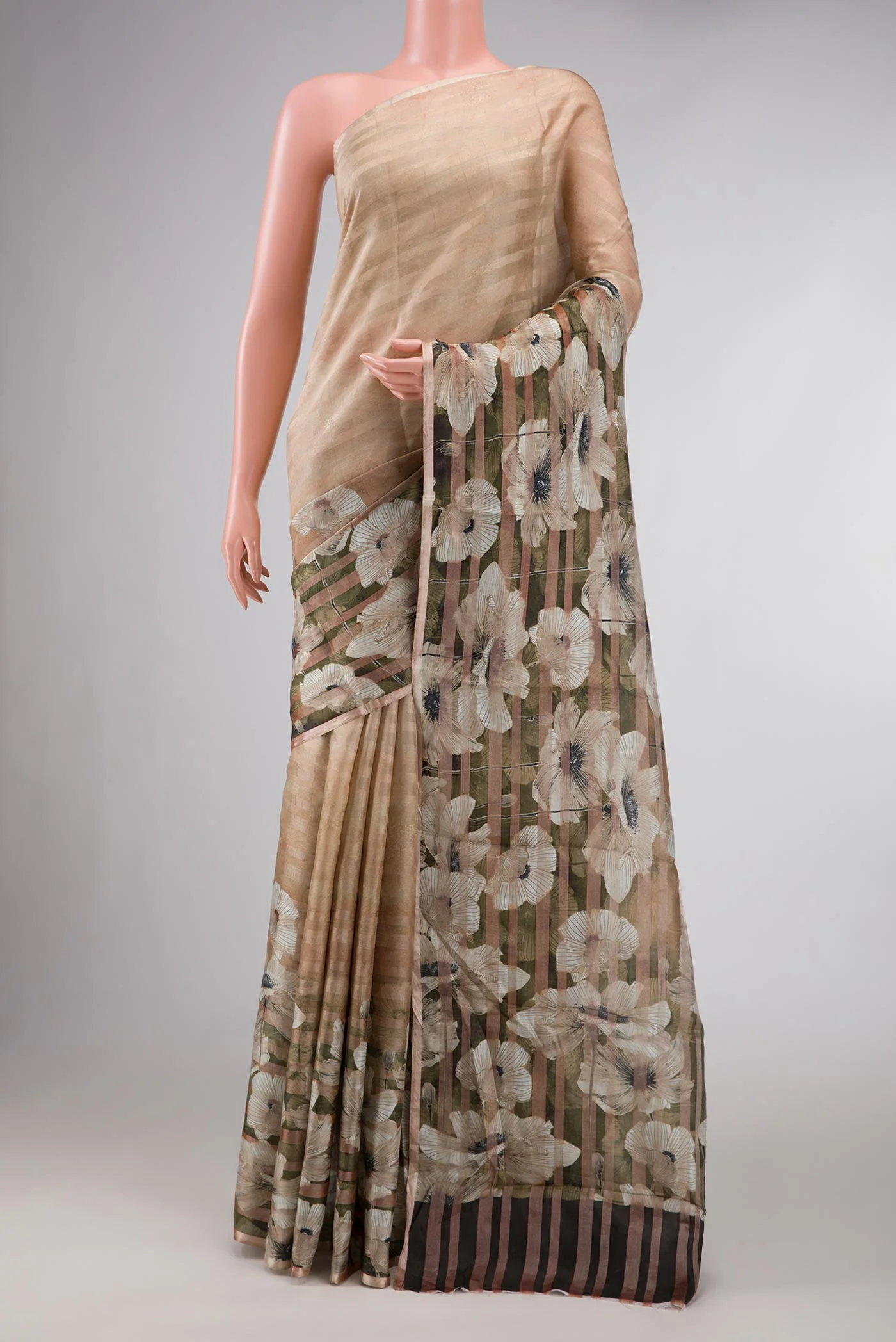 Beige Dual Tone Mysore Georgette Saree