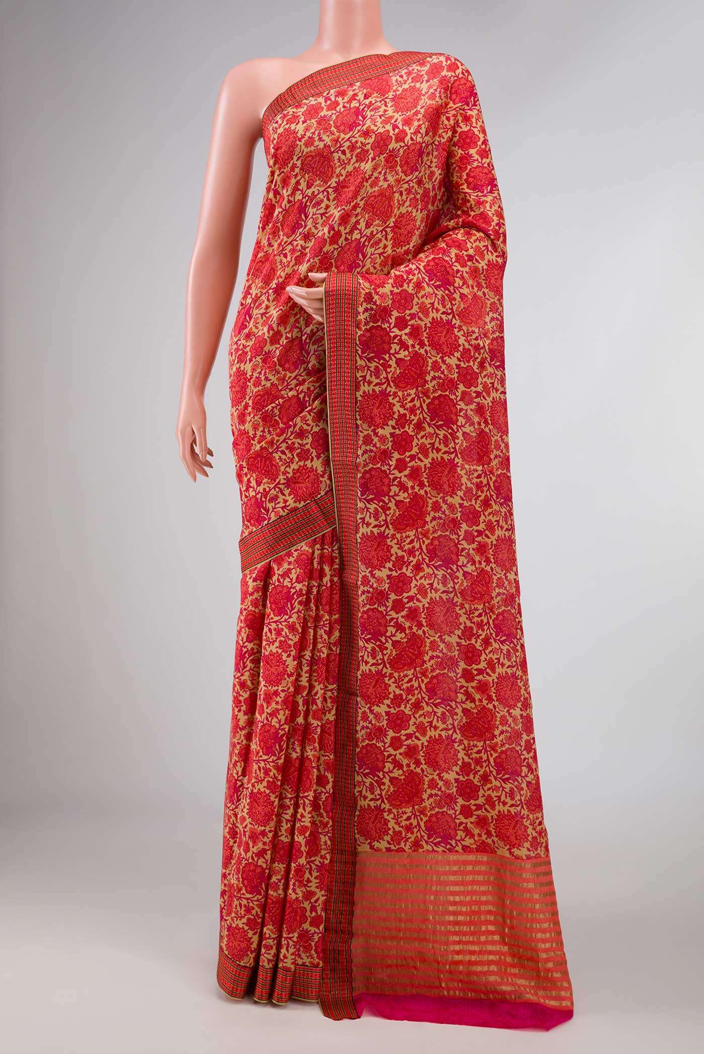 Red Mysore Crepe Saree