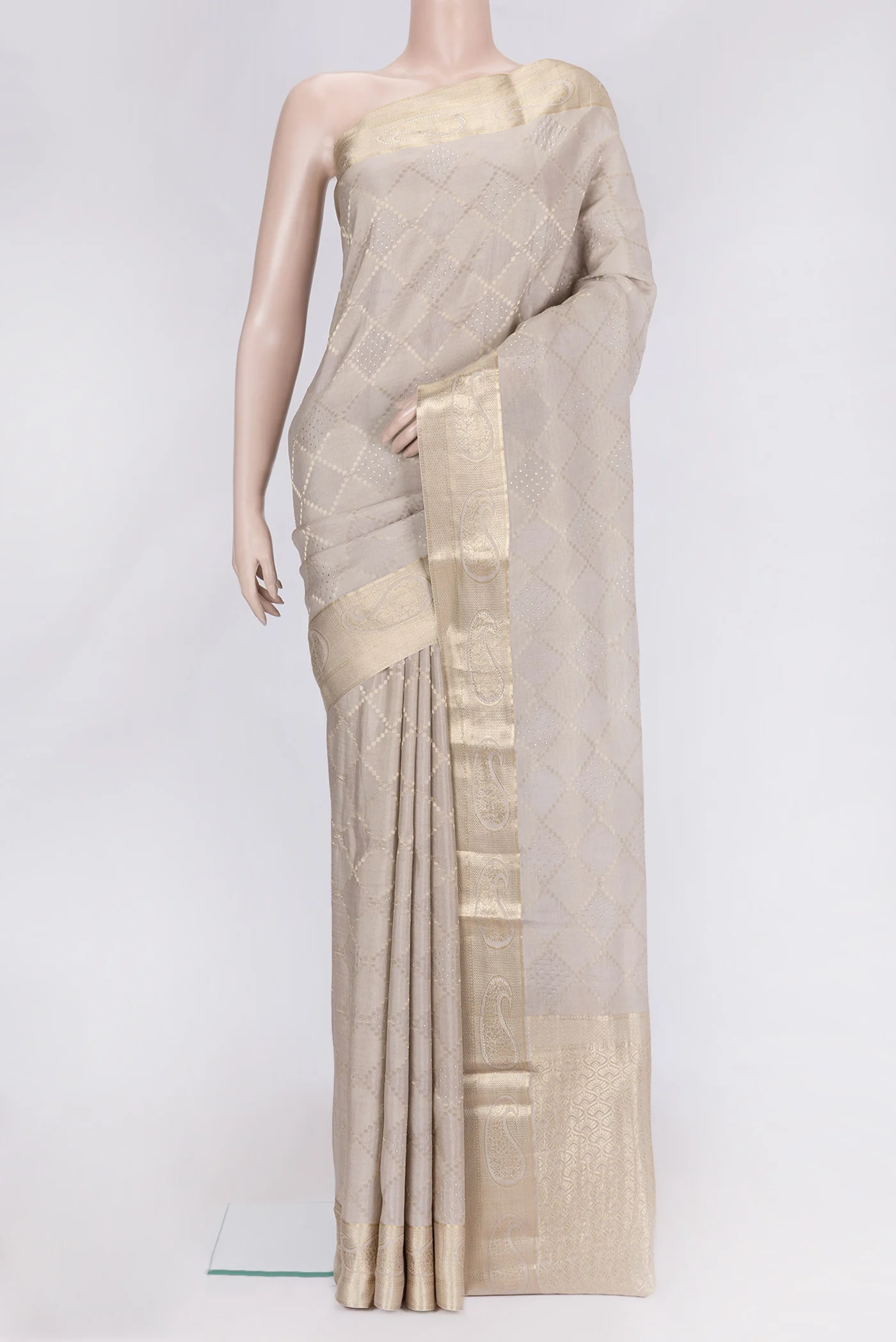 Beige Mysore Crepe Saree