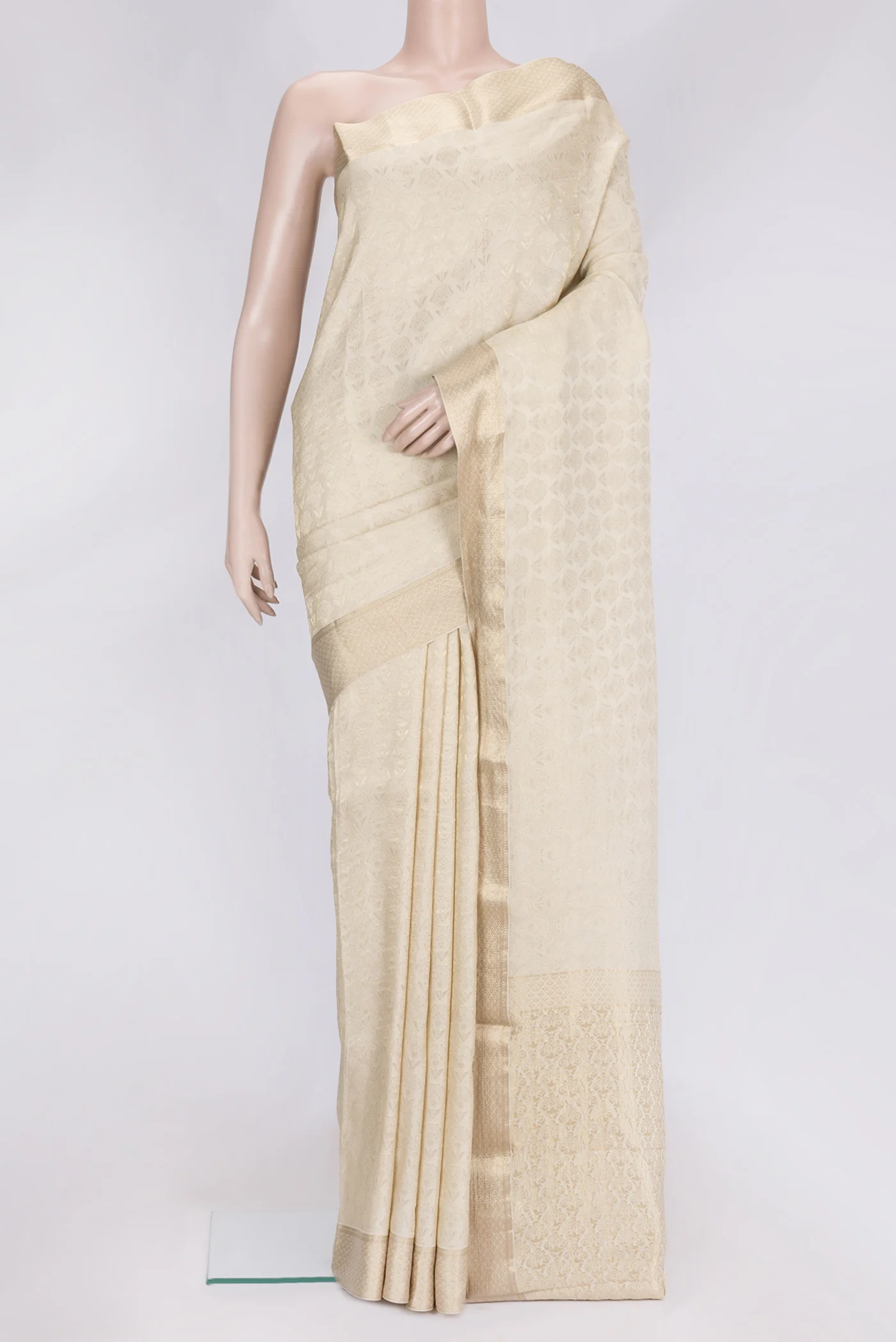 Cream Mysore Crepe Saree