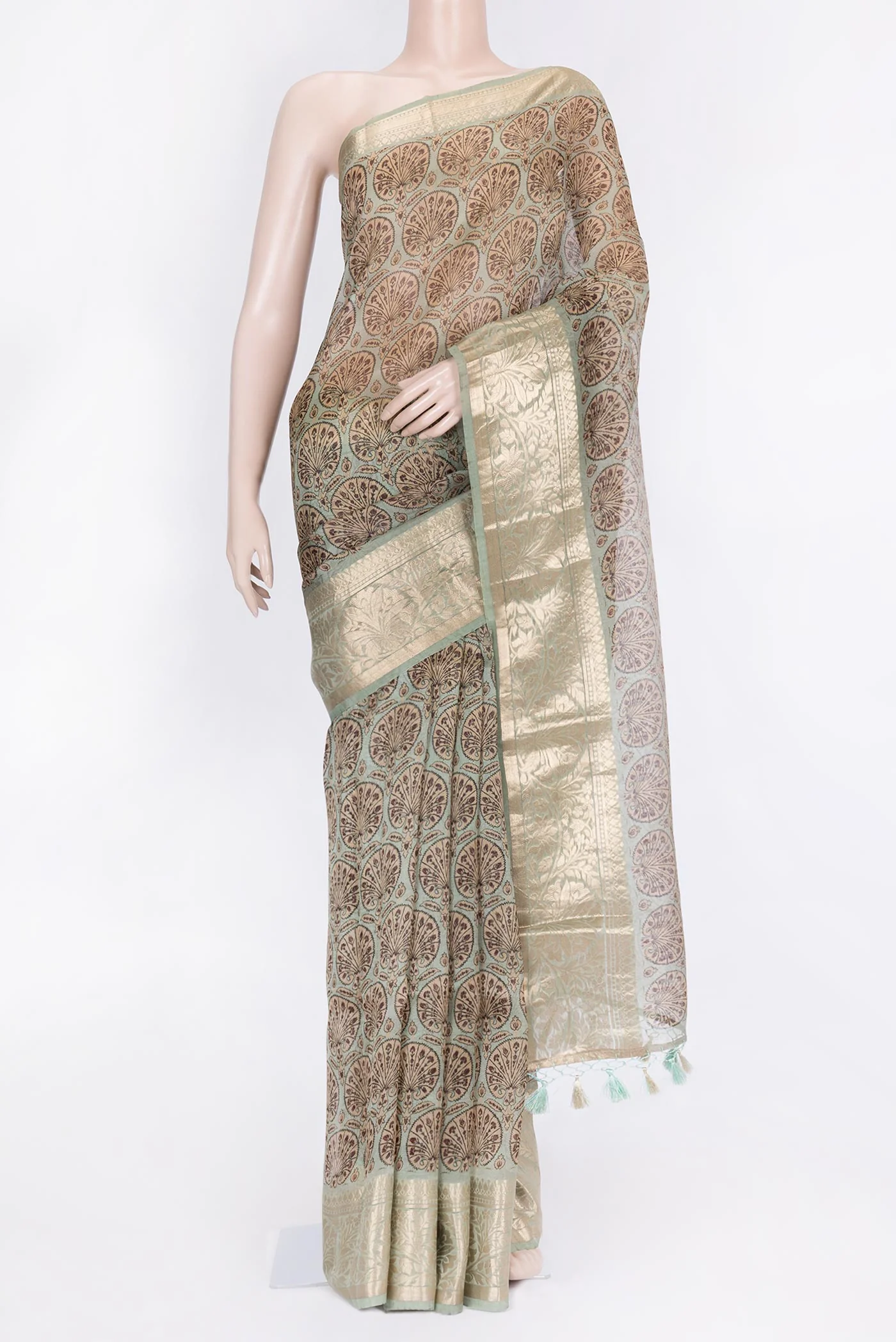 Blue Grey Organza Silk Saree