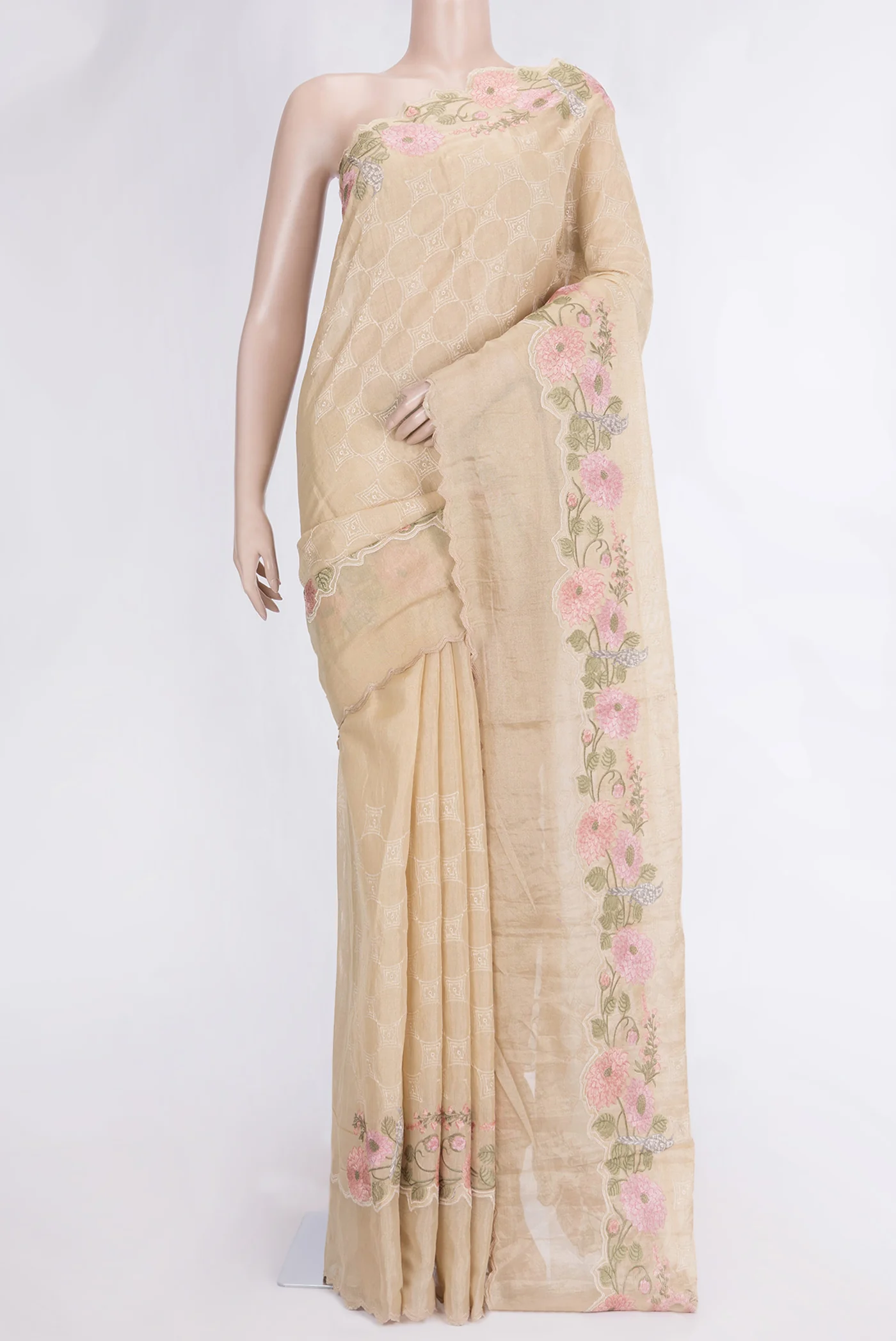 Beige Organza Silk Saree
