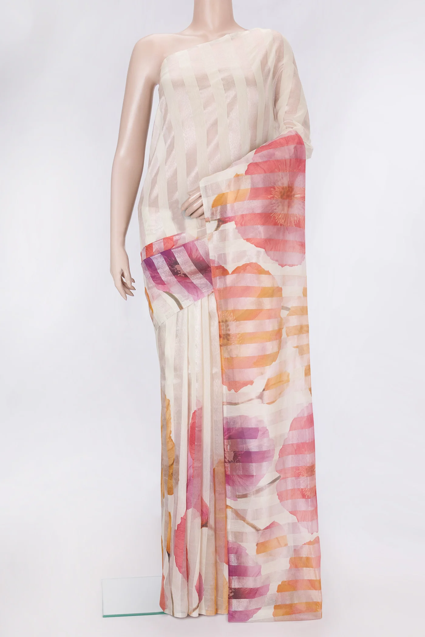 Beige Organza Silk Saree