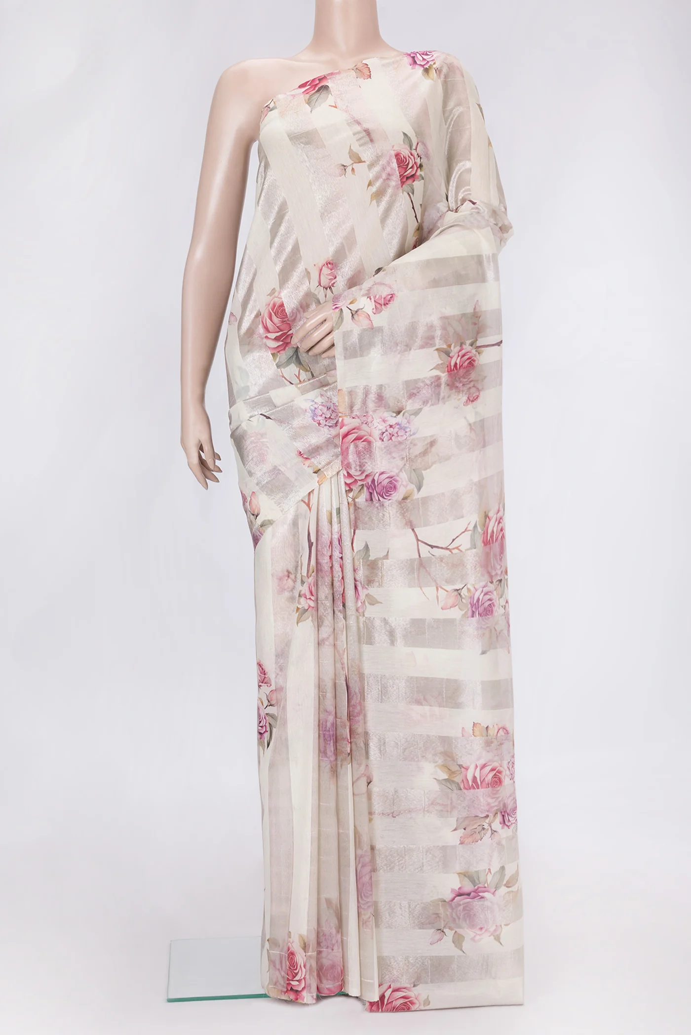 Beige Organza Silk Saree
