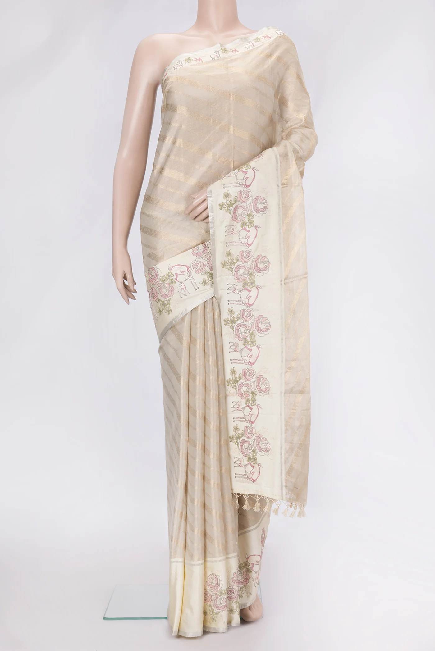 Beige Dual Tone Organza Silk Saree