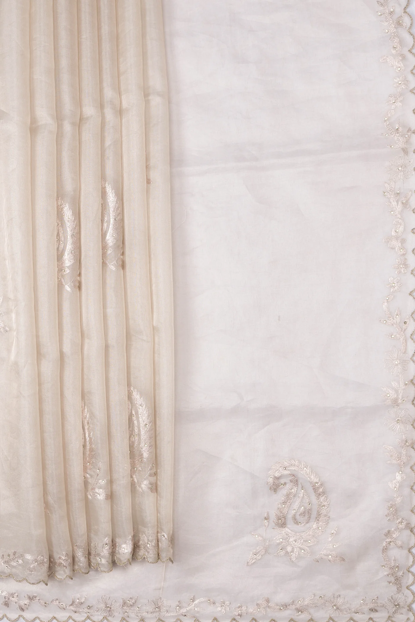 Cream Organza Silk Saree - Image 4