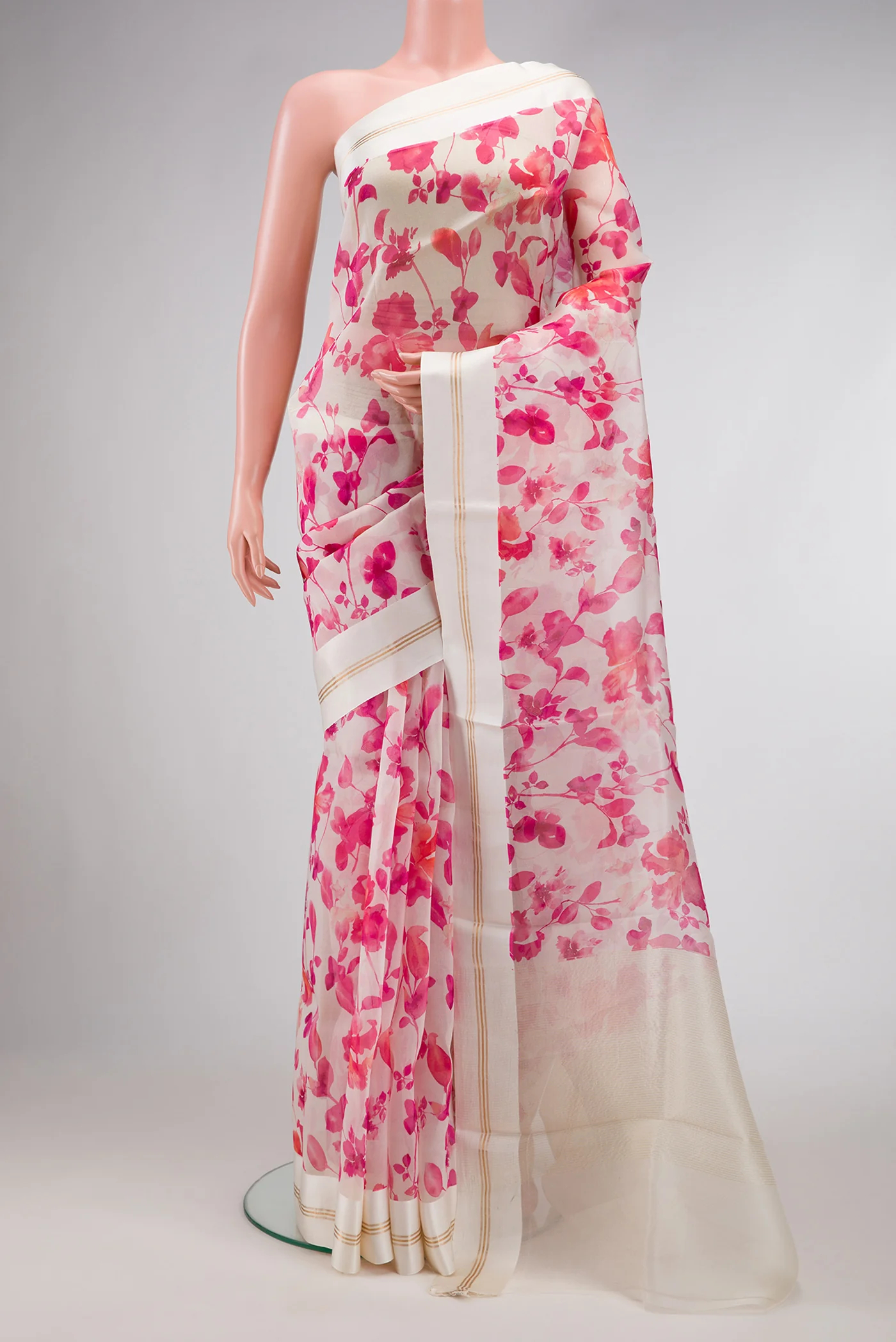 Beige Dual Tone Organza Silk Saree