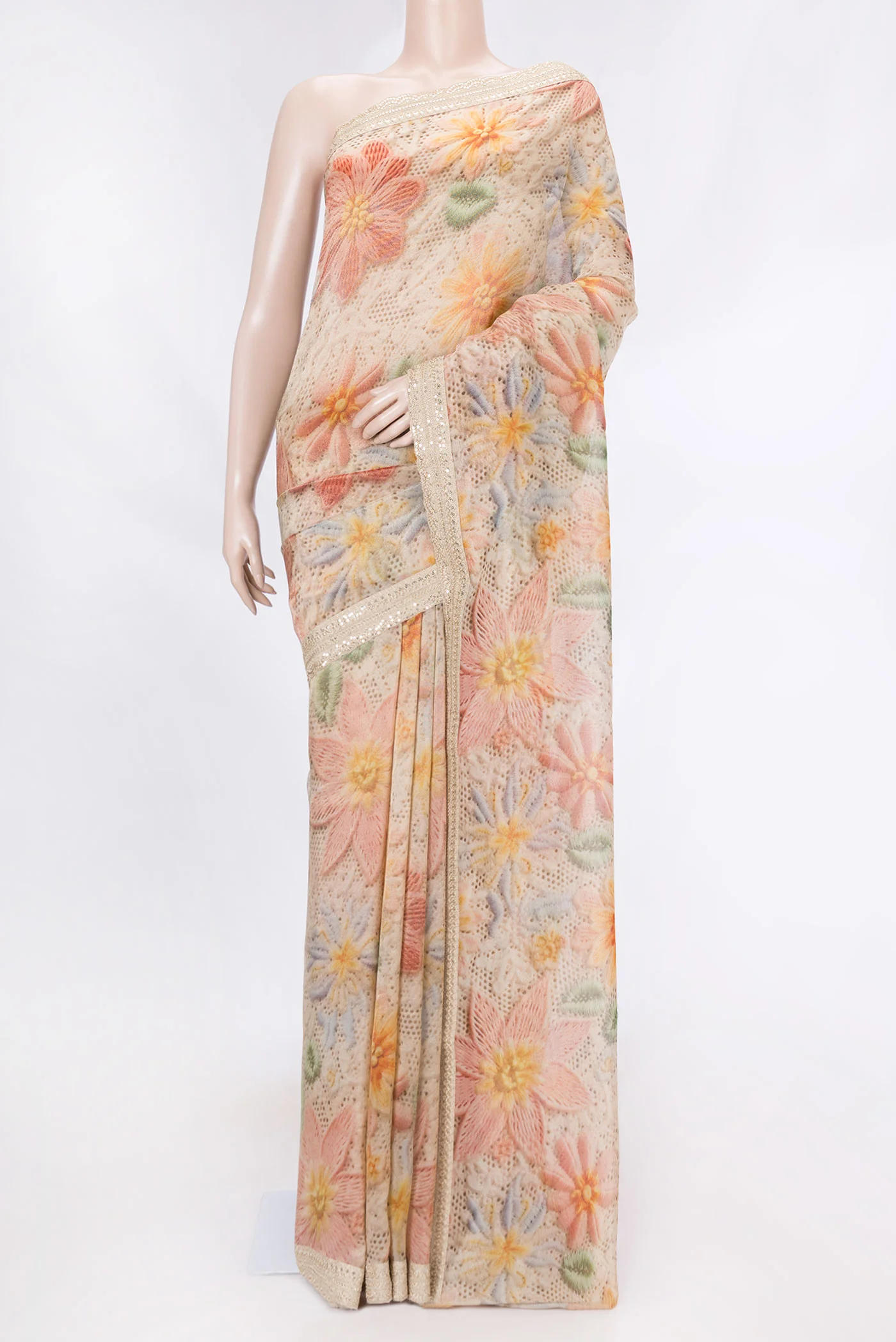 Beige Dual Tone Organza Silk Saree