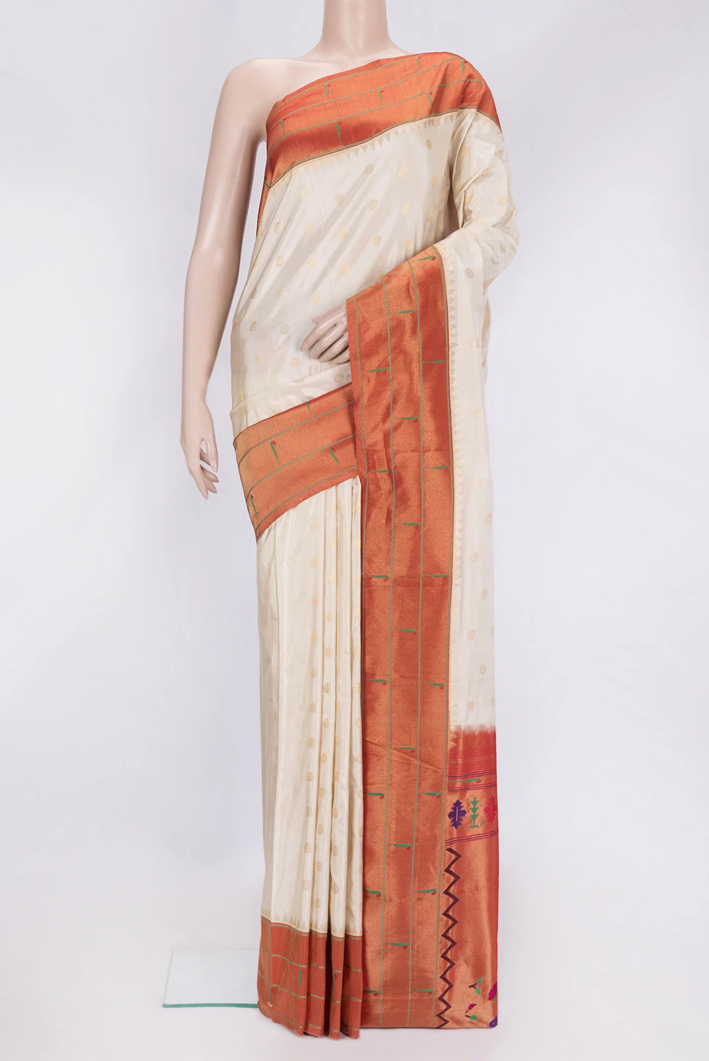 Cream Paithani Silk Saree