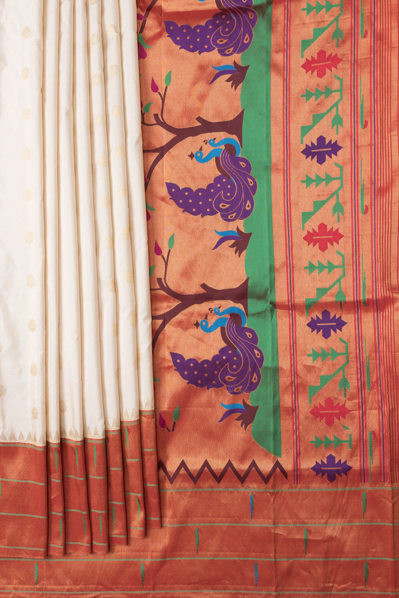 Cream Paithani Silk Saree - Image 4