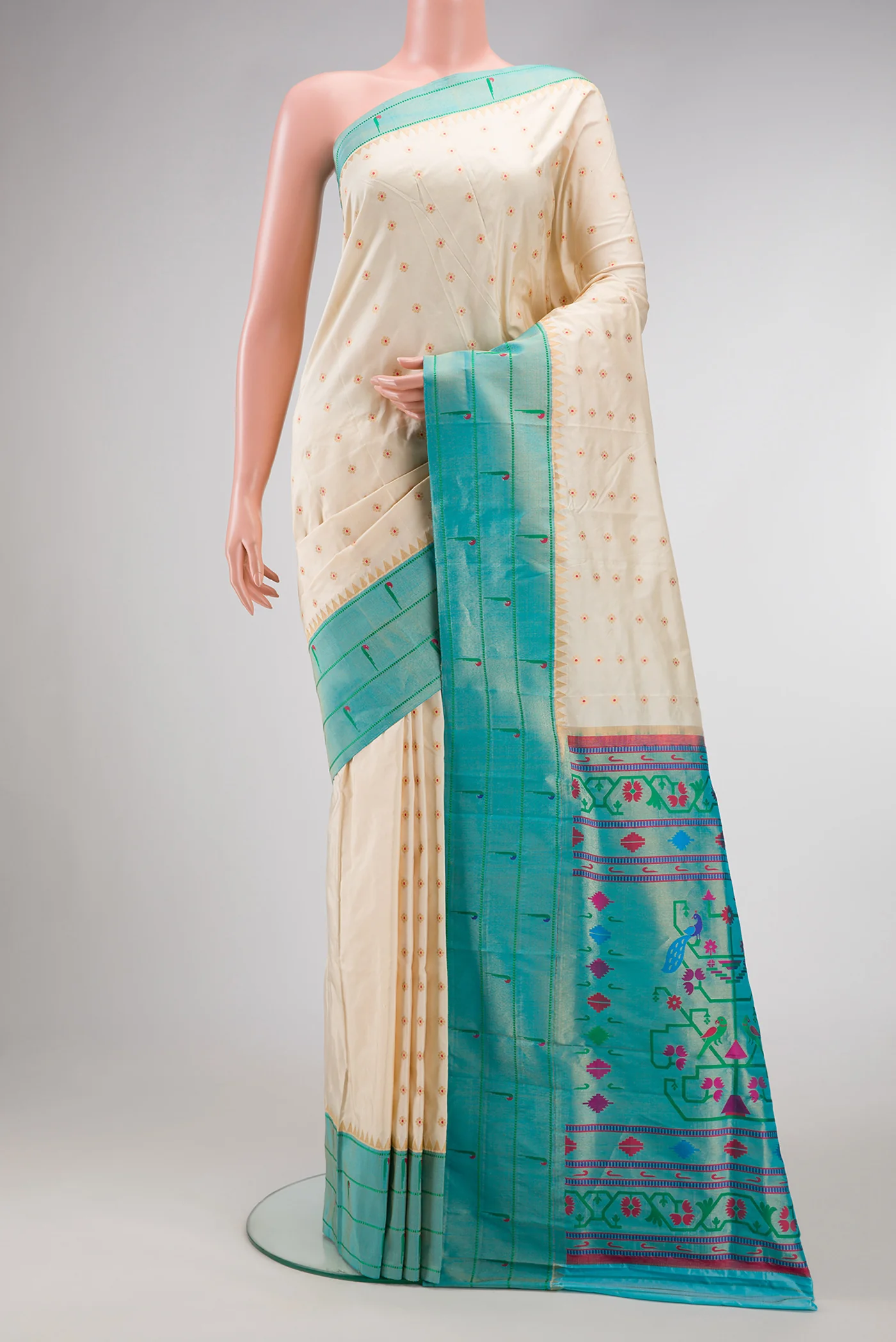 Cream Paithani Silk Saree