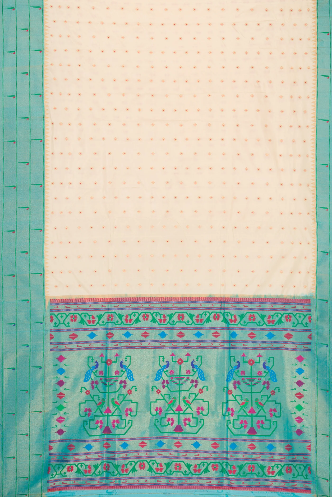 Cream Paithani Silk Saree - Image 6