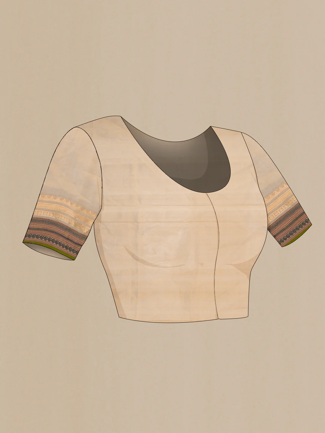 Beige Silk Cotton Saree - Image 4