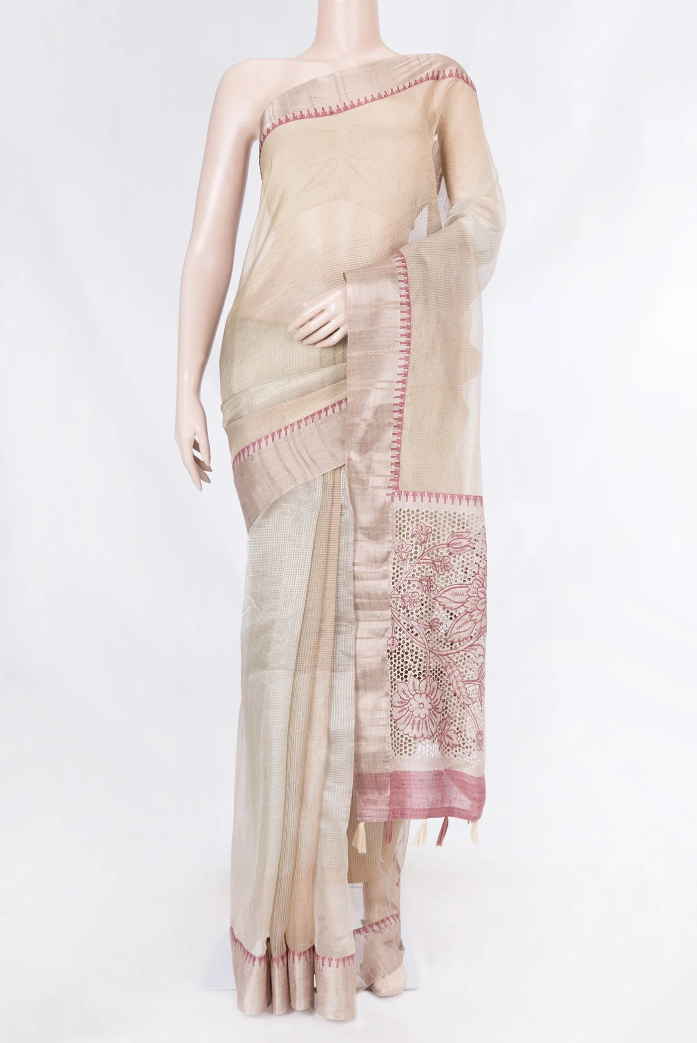 Beige Dual Tone Tussar Saree
