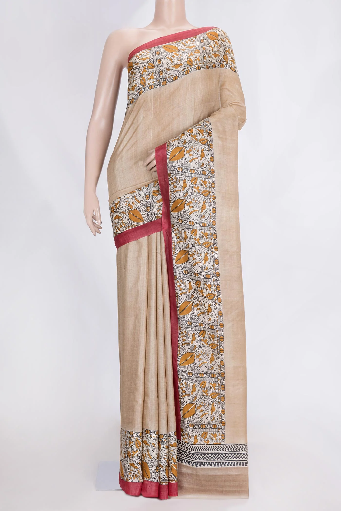 Beige Tussar Saree