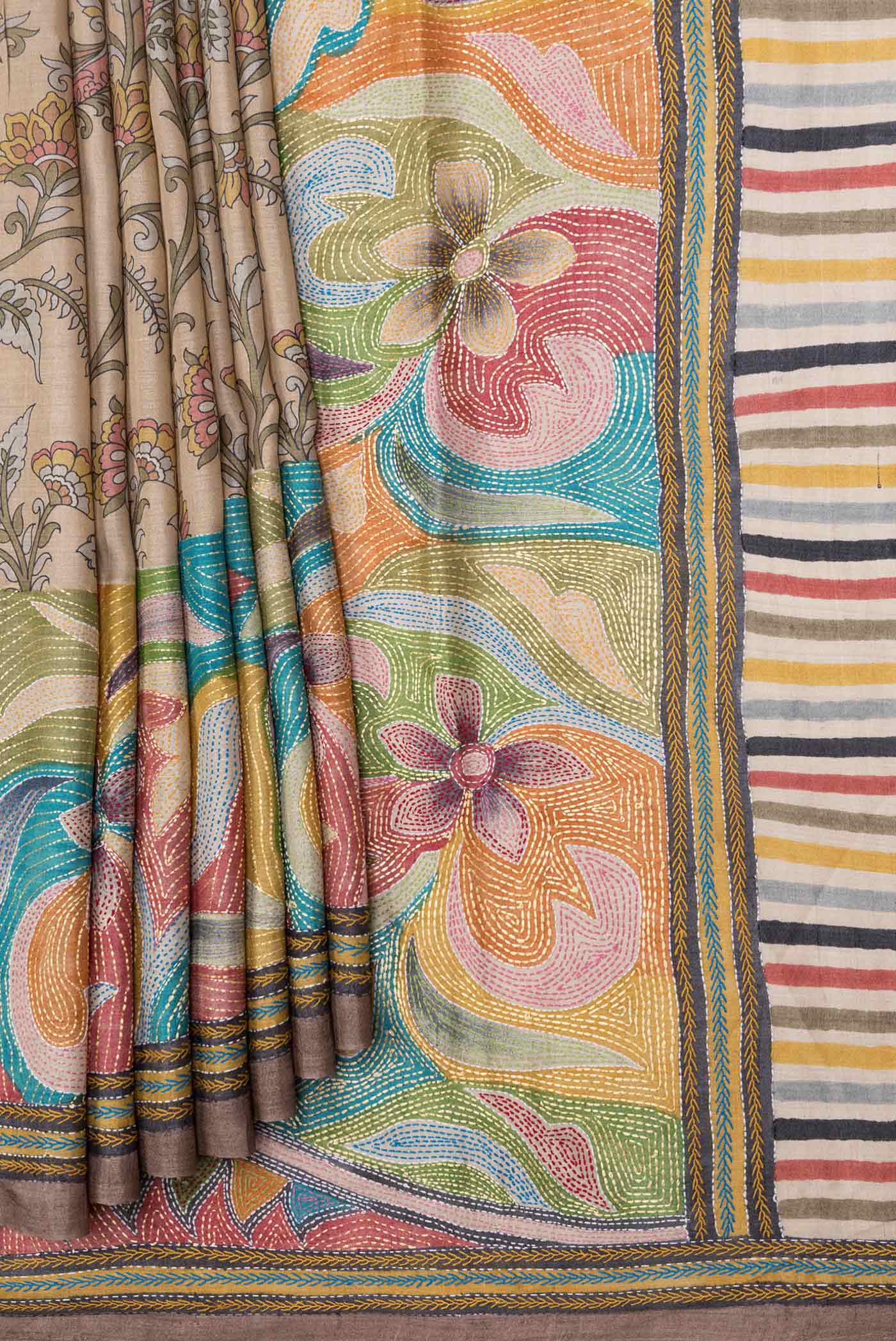 Beige Tussar Saree - Image 4