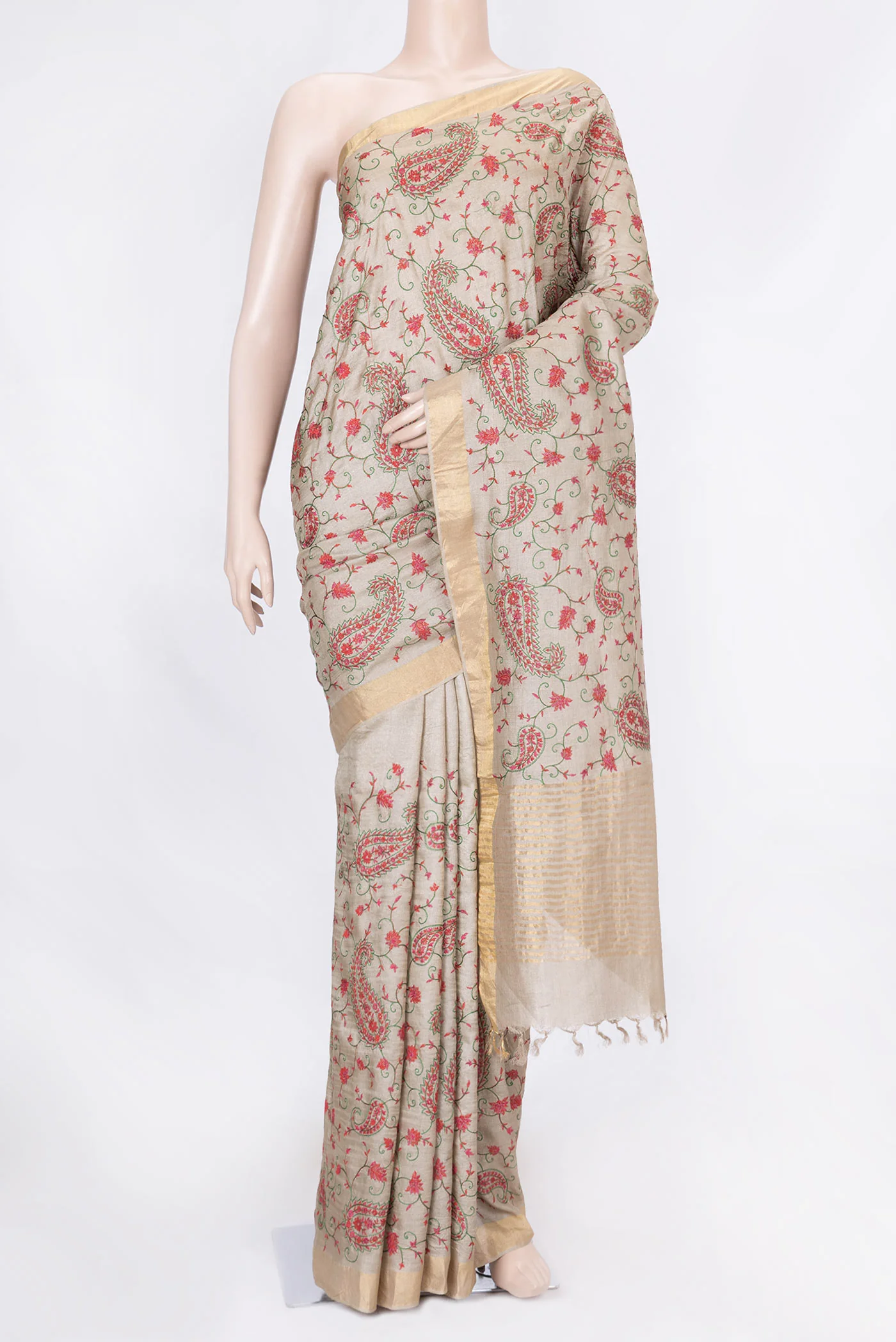 Beige Dual Tone Tussar Saree