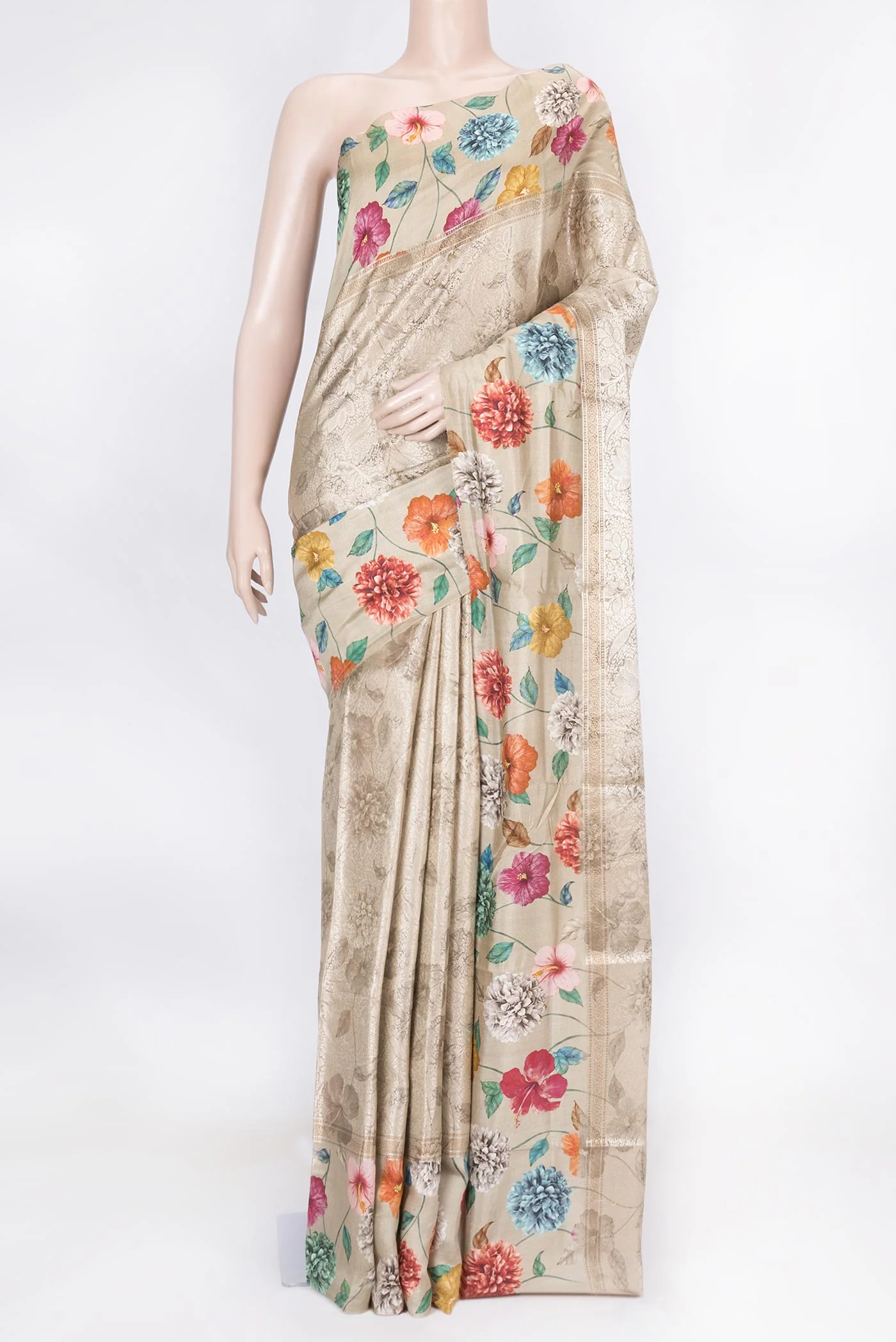 Beige Dual Tone Tussar Saree