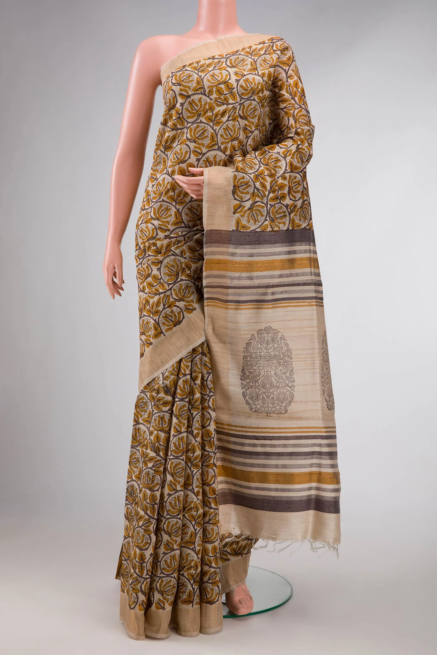 Beige Dual Tone Tussar Silk Saree