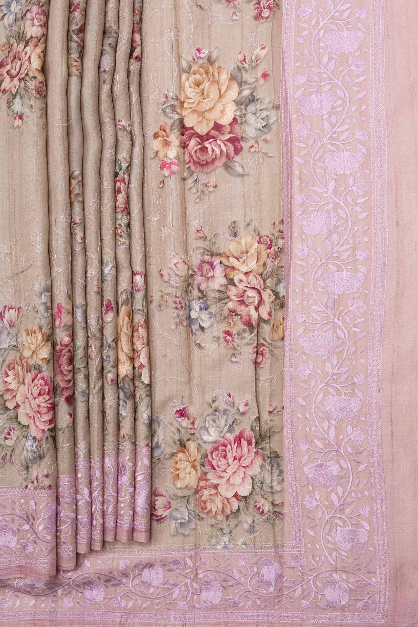 Beige Dual Tone Tussar Silk Saree - Image 4