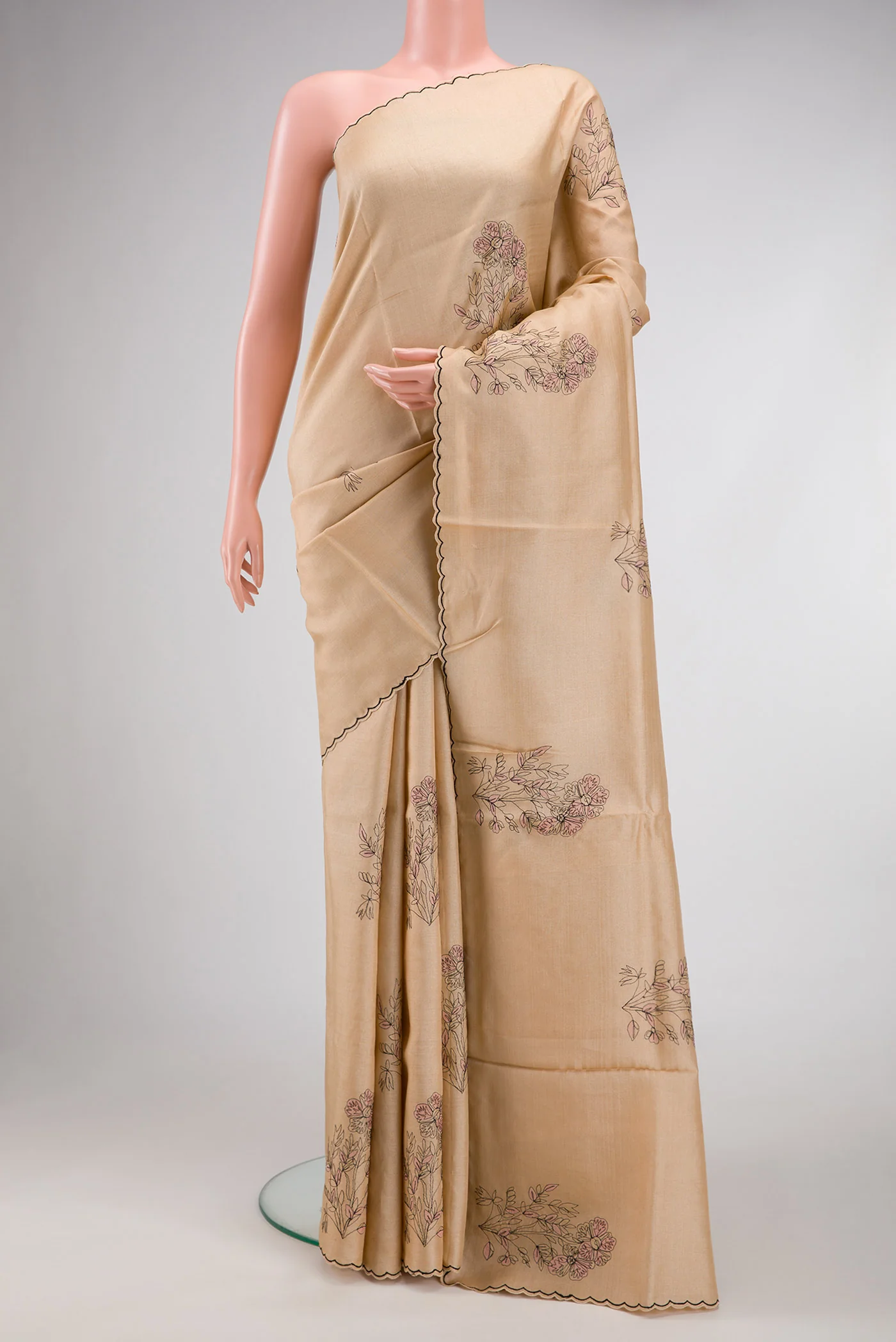 Beige Tussar Silk Saree