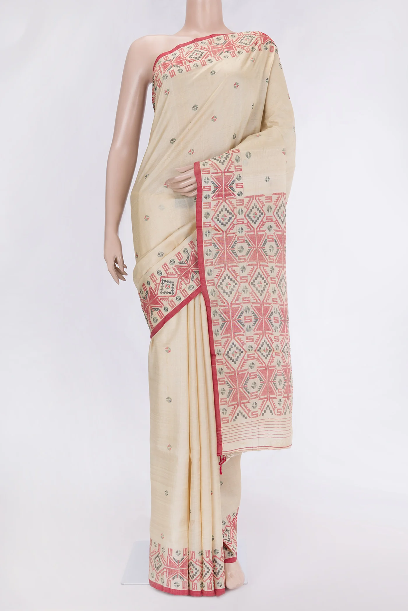 Beige Tussar Silk Saree