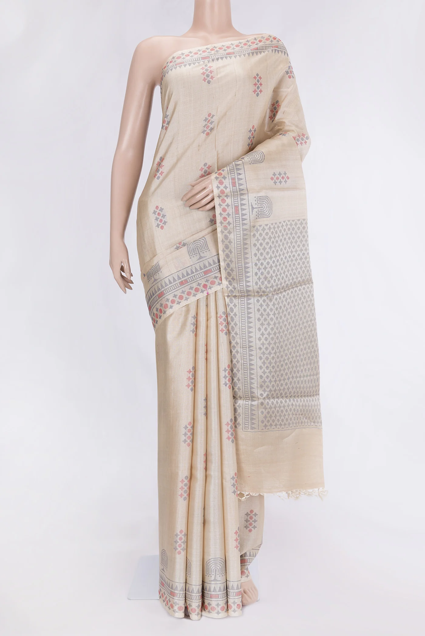 Beige Tussar Silk Saree