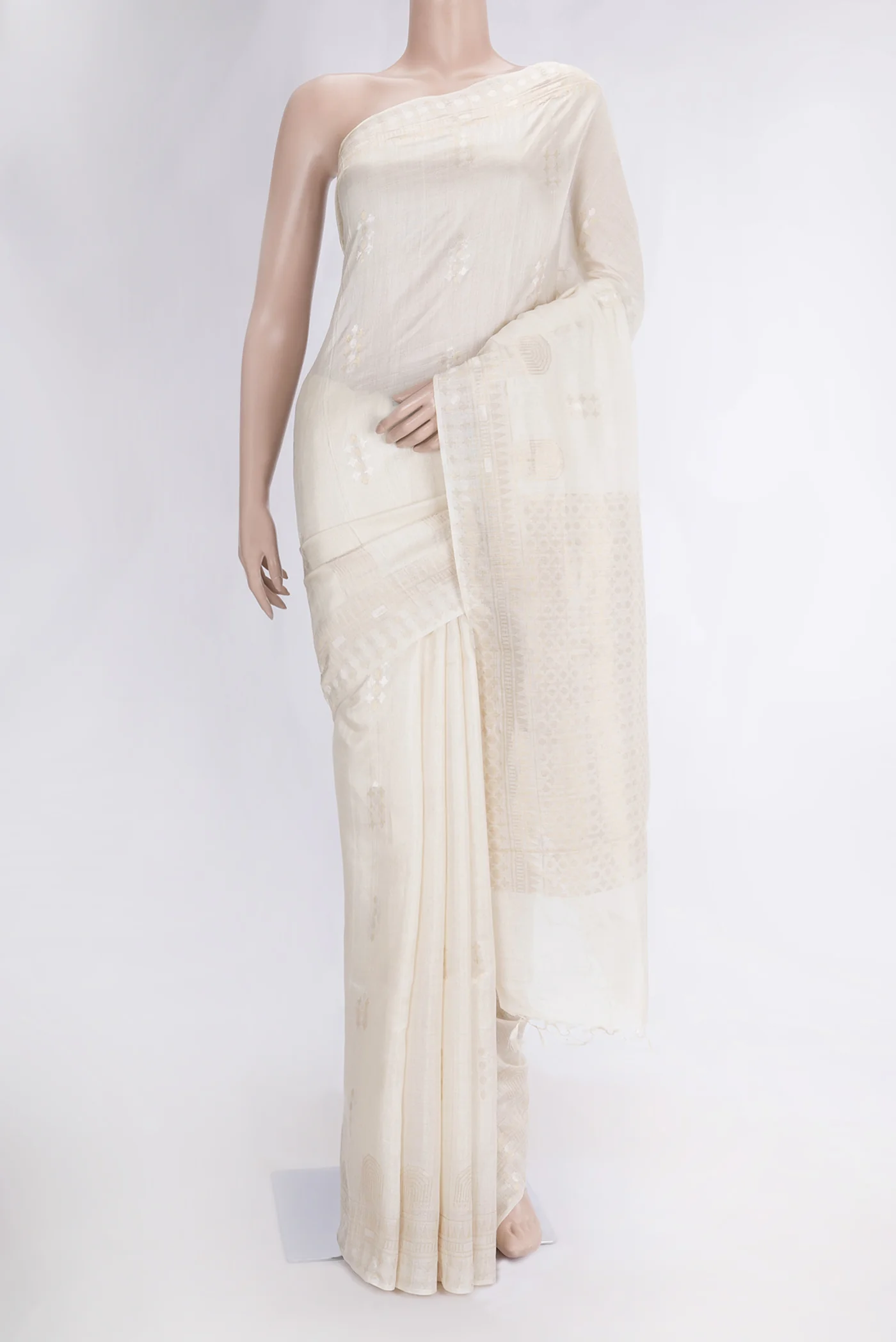 Cream Tussar Silk Saree