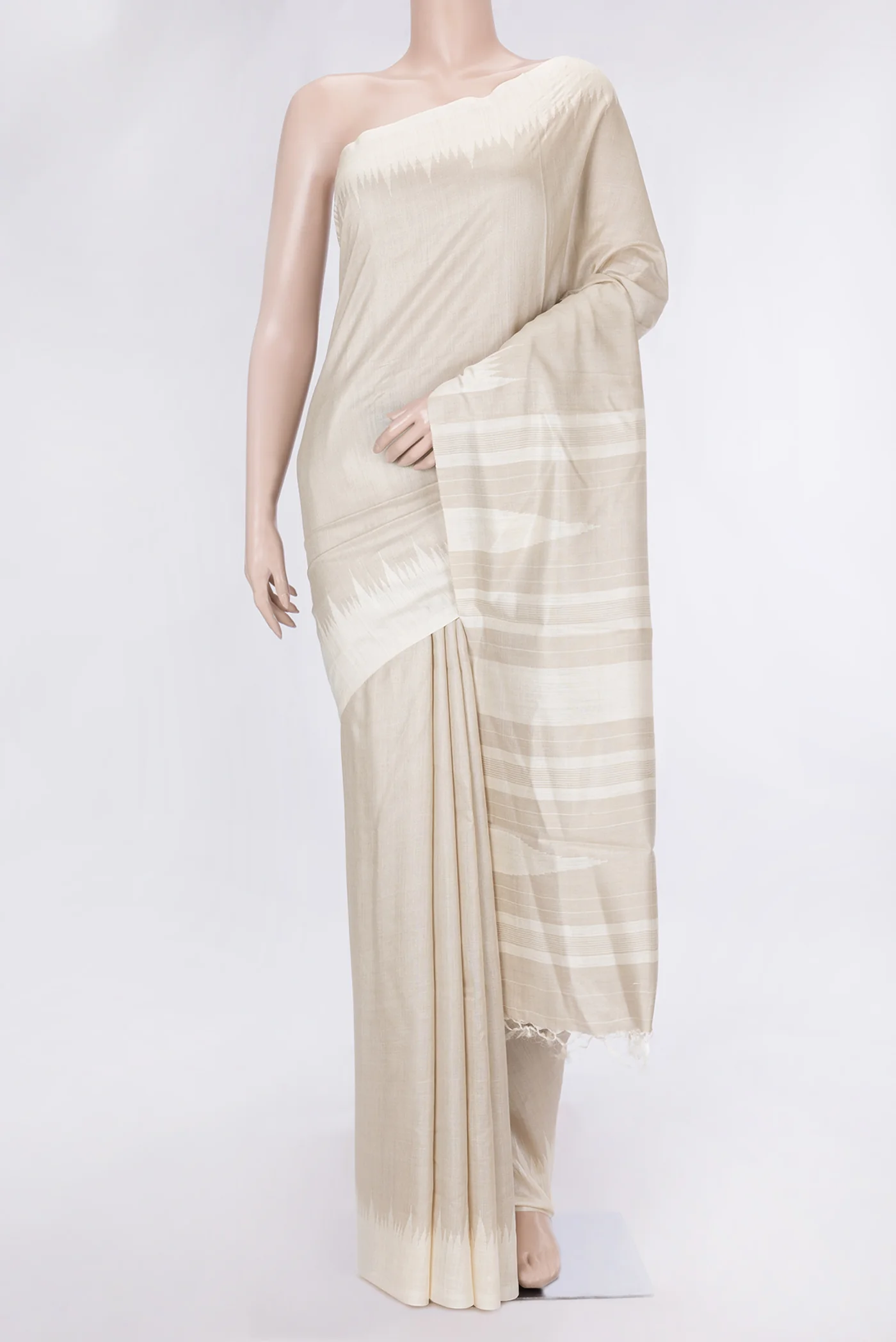 Beige Tussar Silk Saree