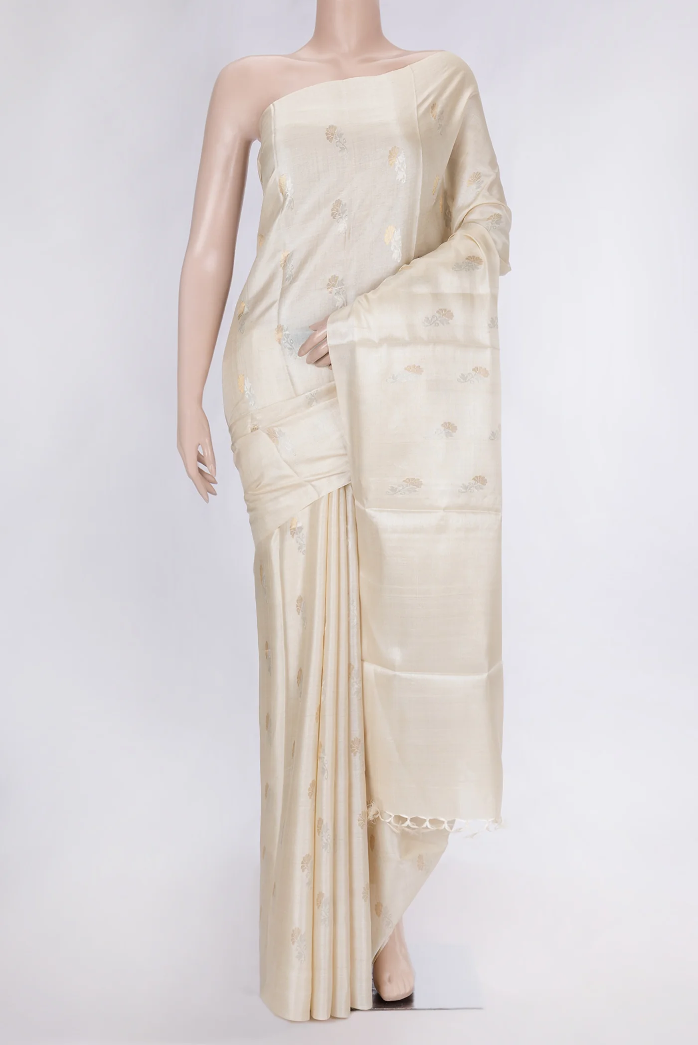 Beige Tussar Silk Saree