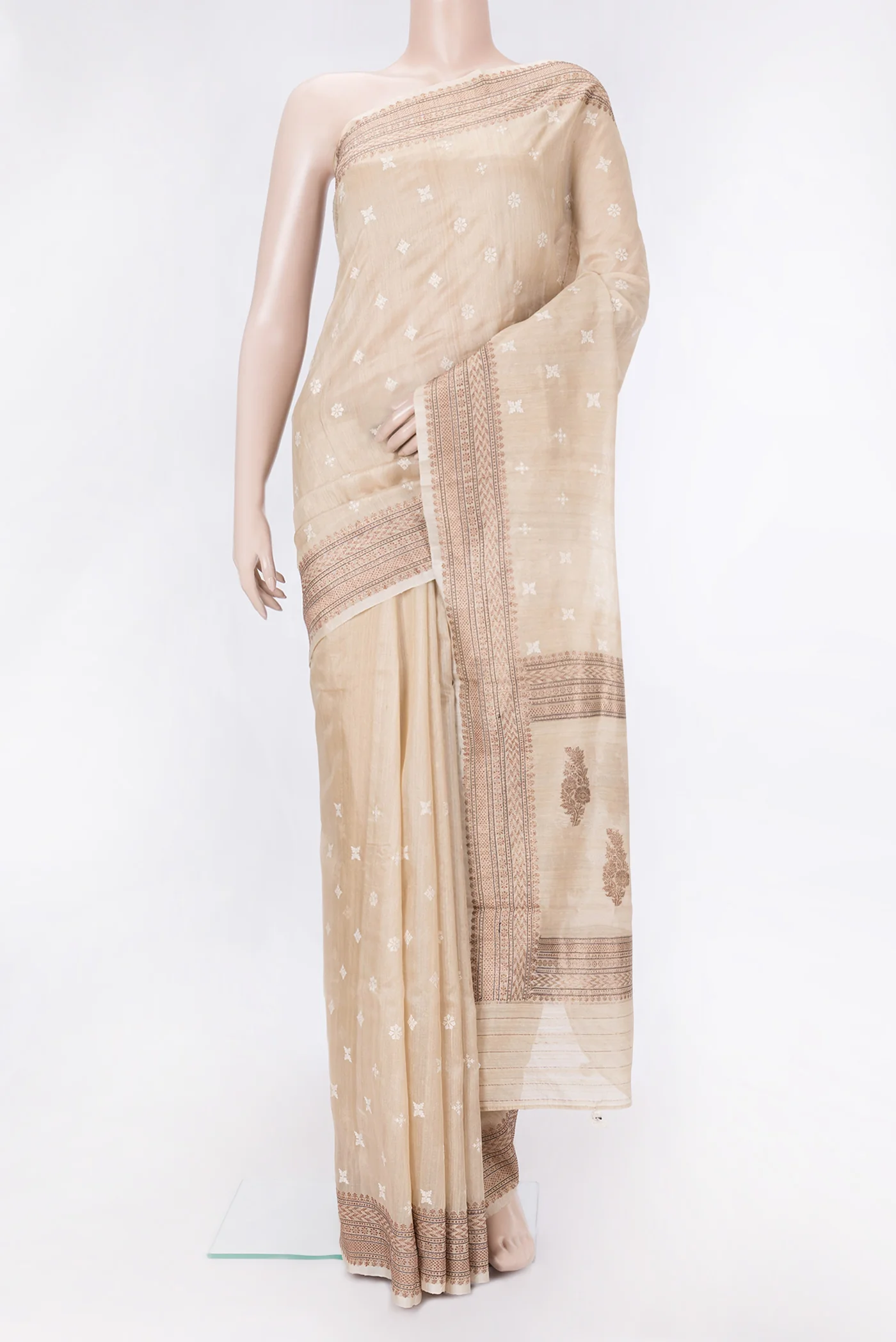Cream Tussar Silk Saree