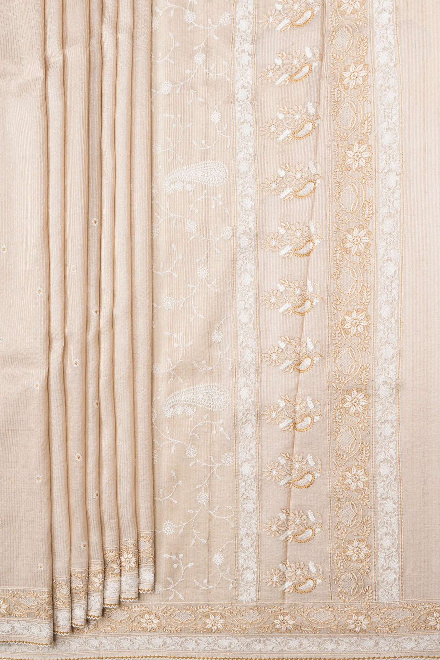 Beige Tussar Silk Saree - Image 4