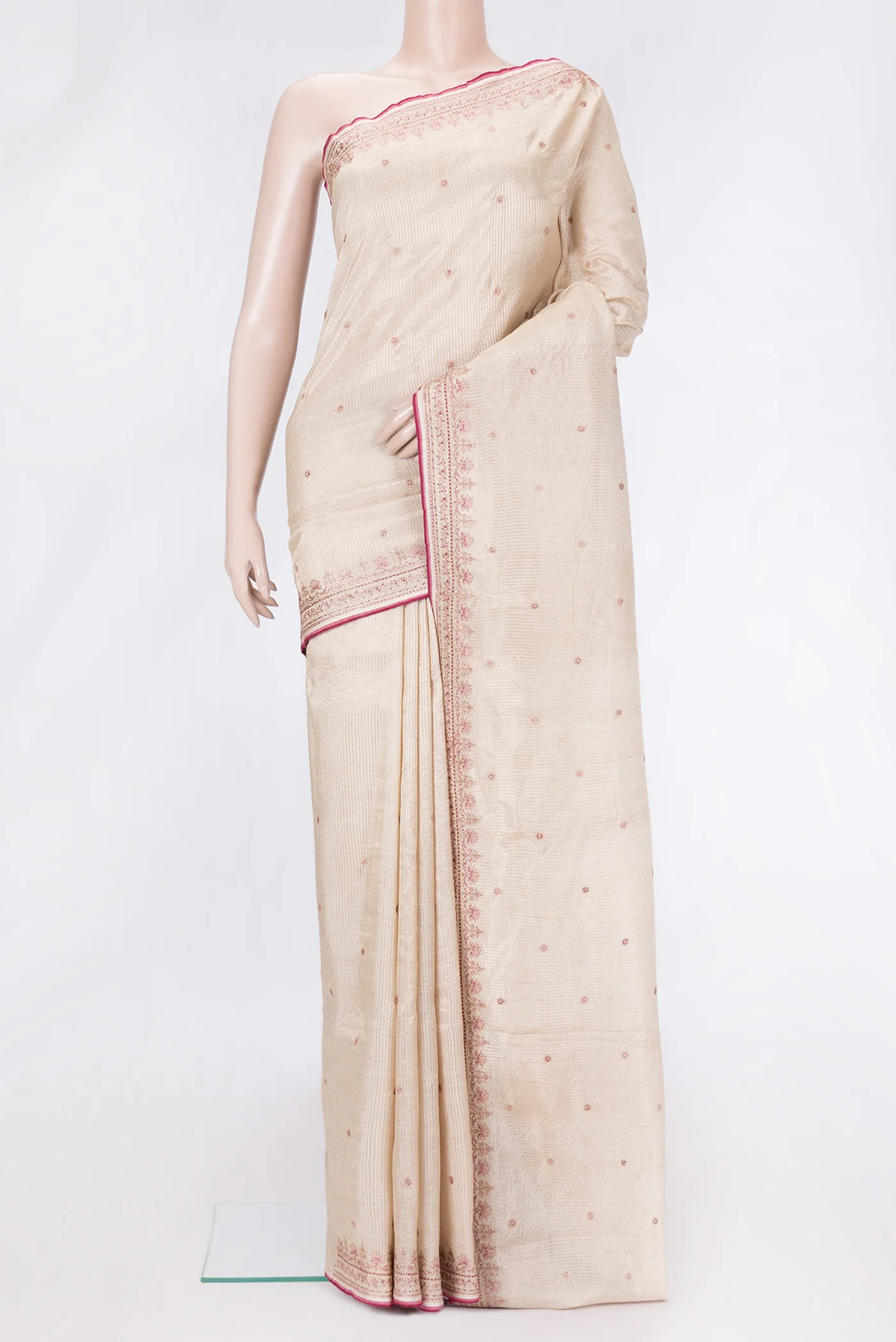 Cream Tussar Silk Saree