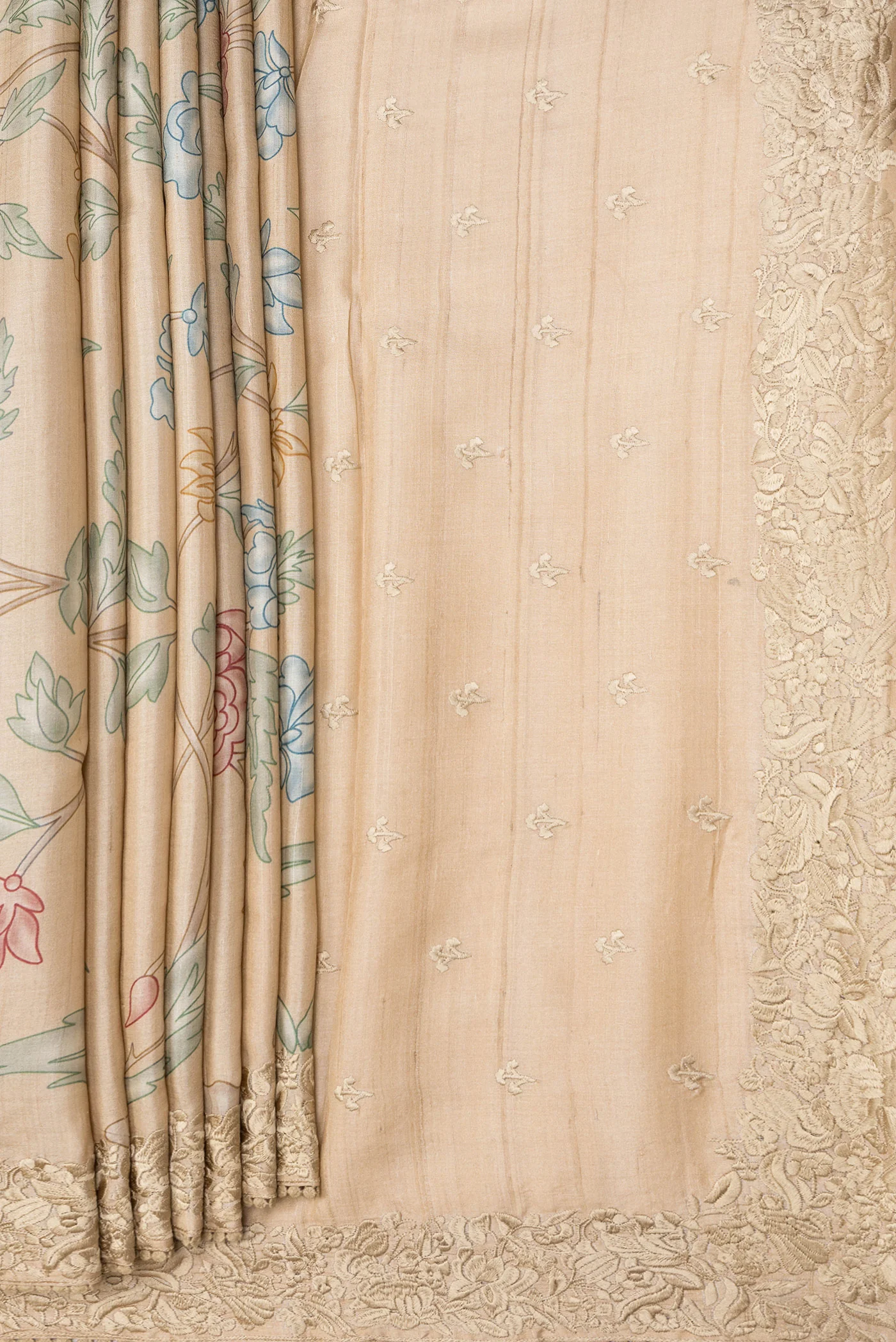 Beige Tussar Silk Saree - Image 4