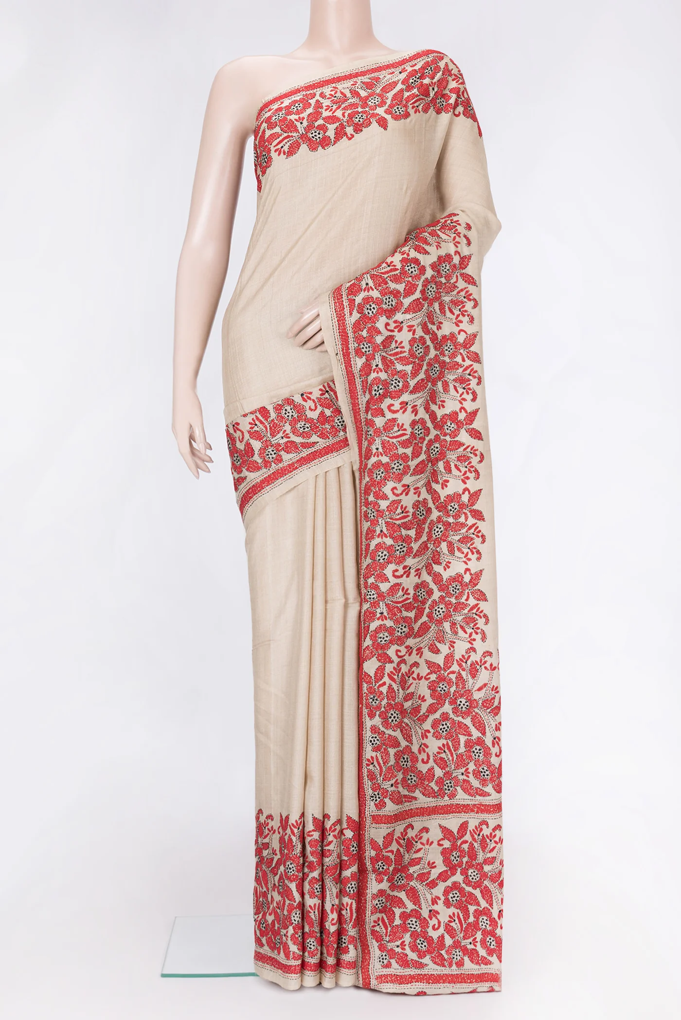 Beige Tussar Silk Saree