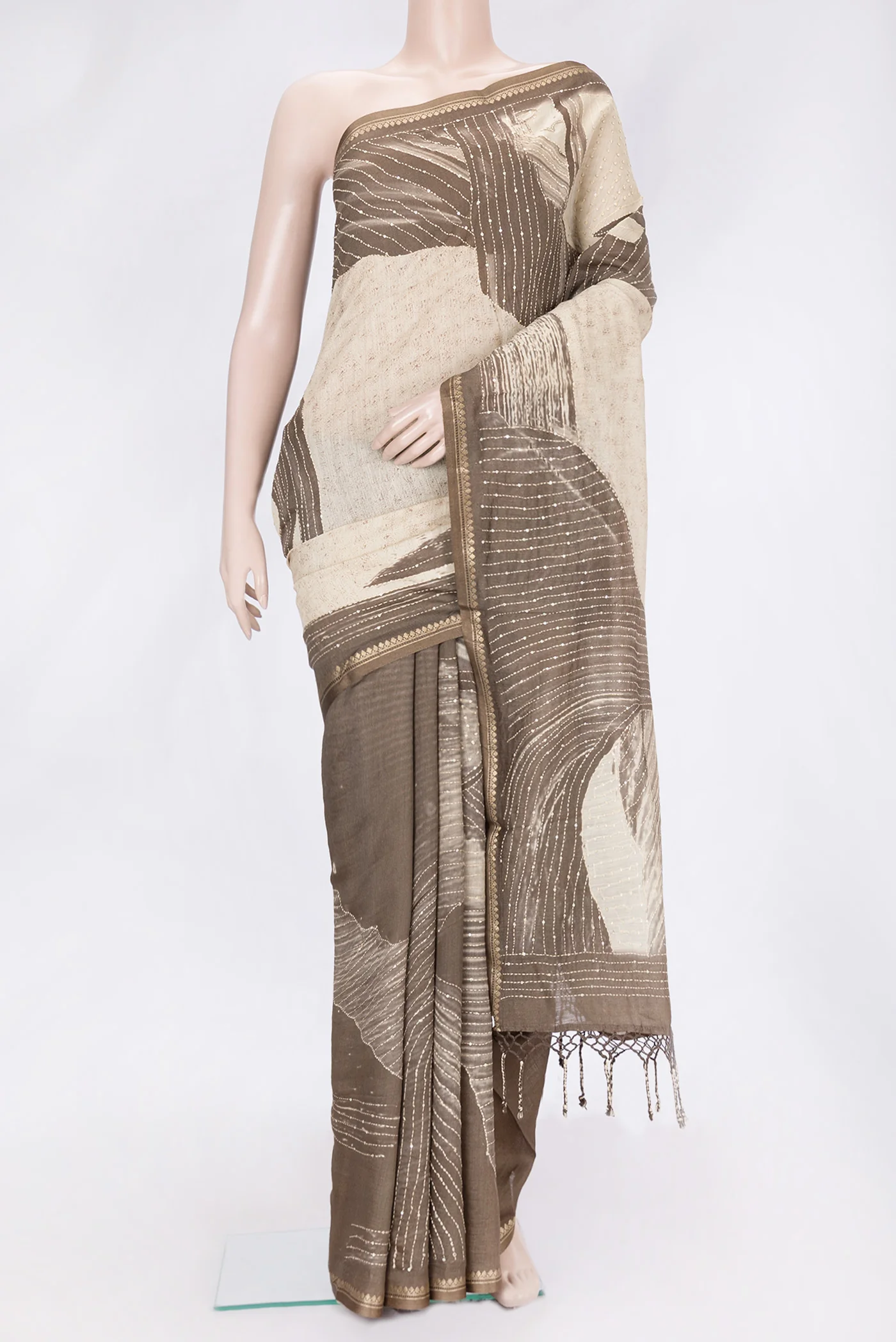 Beige Dual Tone Tussar Silk Saree
