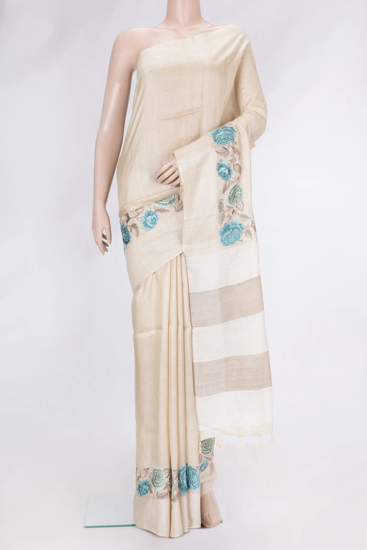 Beige Tussar Silk Saree