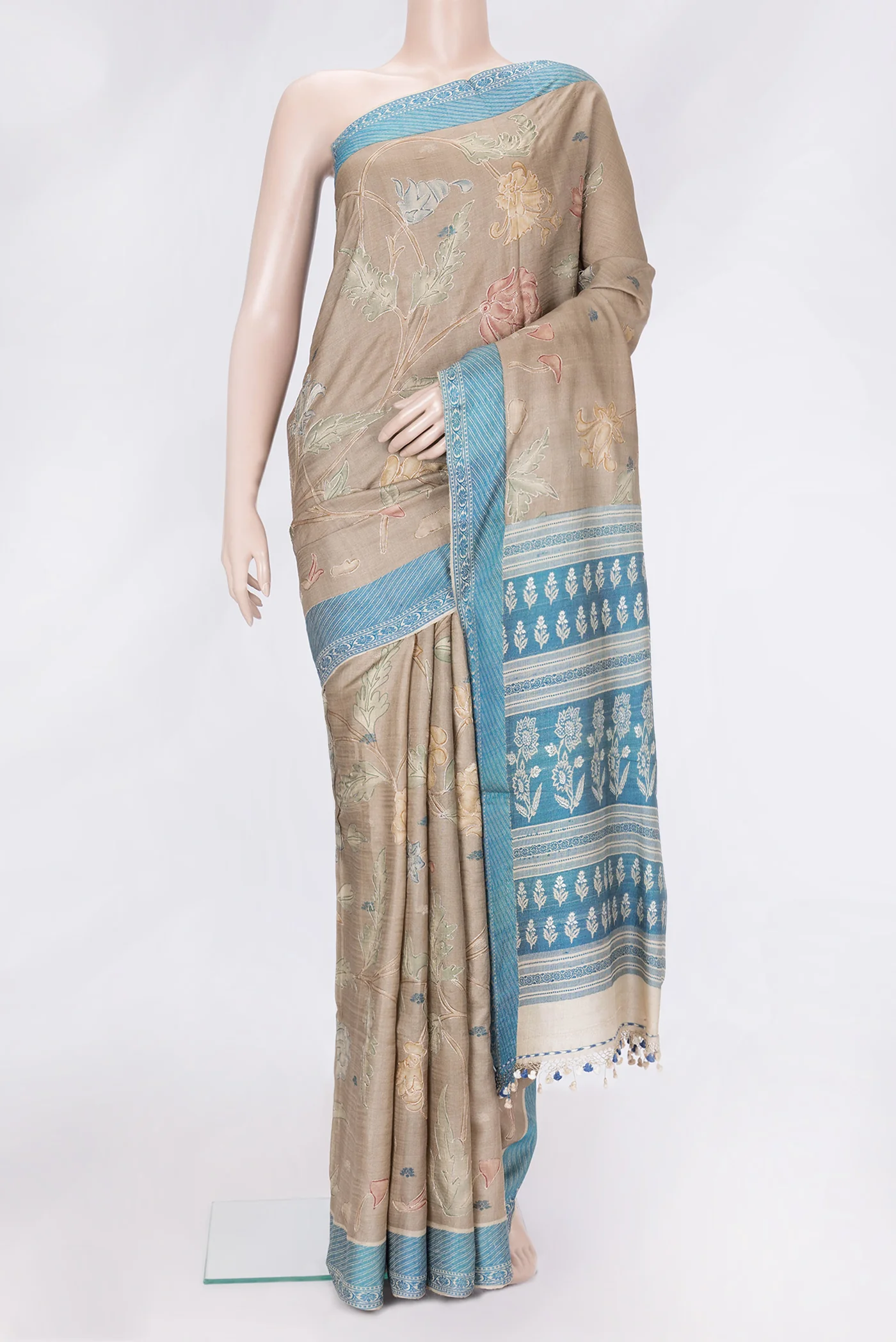 Beige Tussar Silk Saree