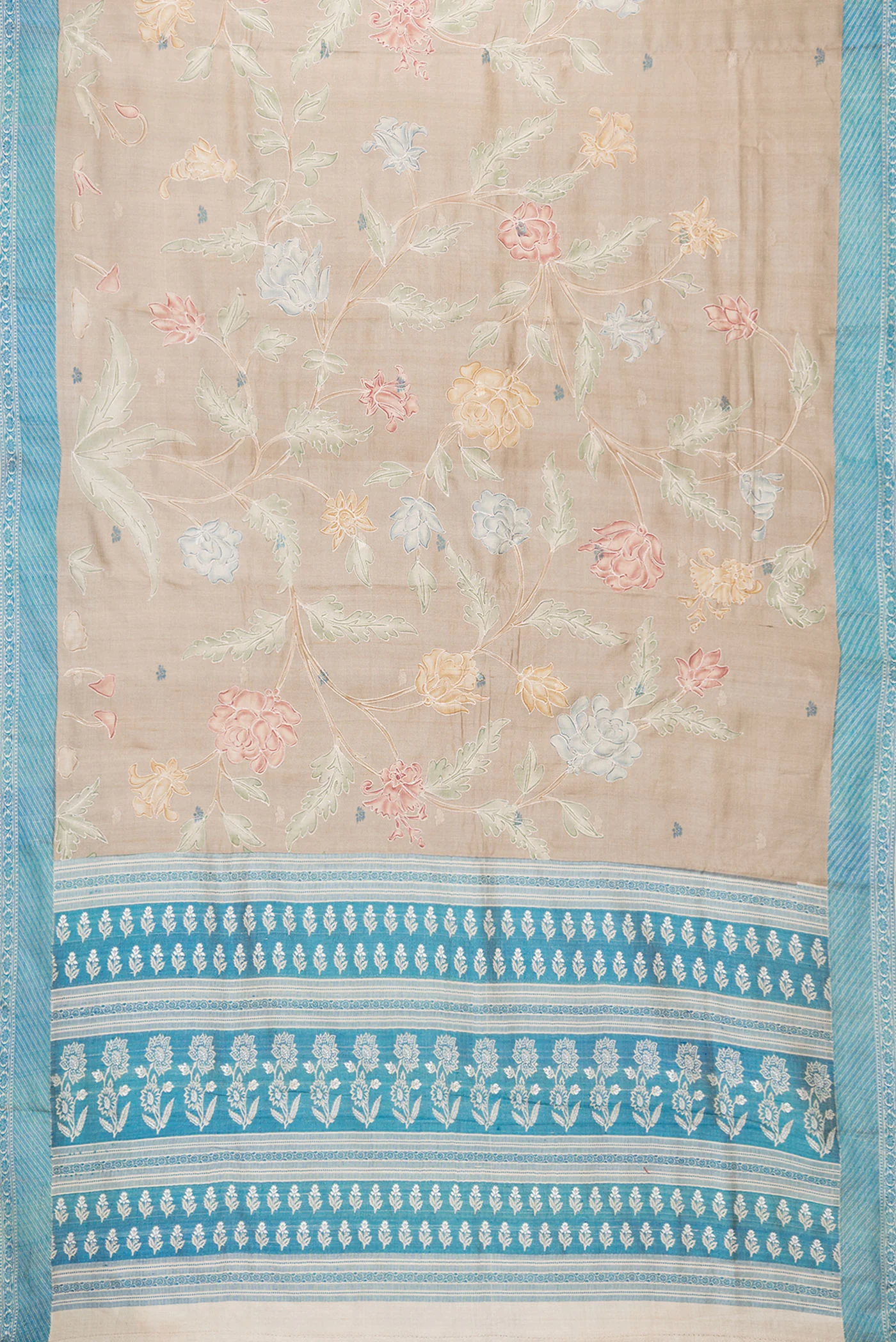 Beige Tussar Silk Saree - Image 6