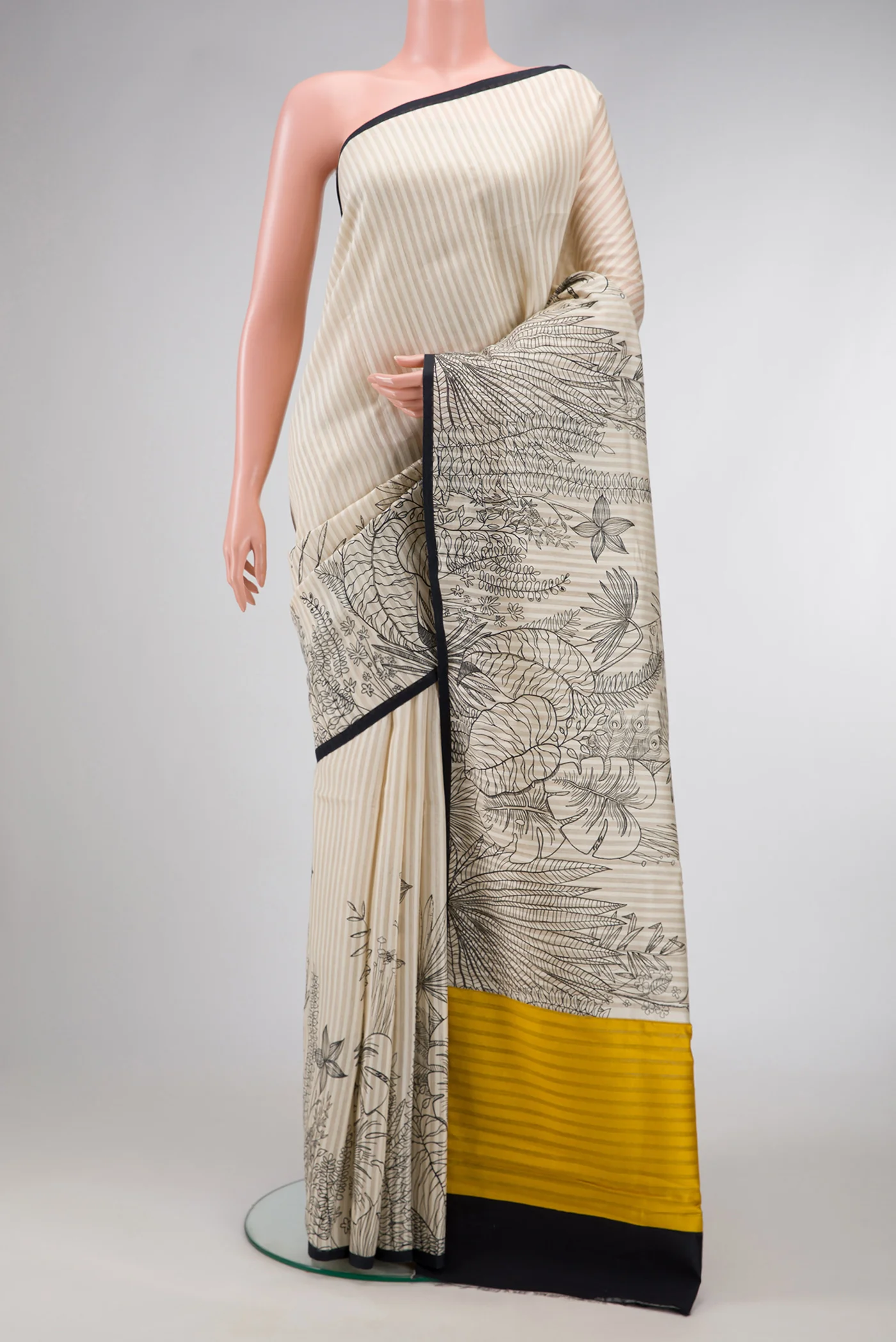 Cream Tussar Silk Saree