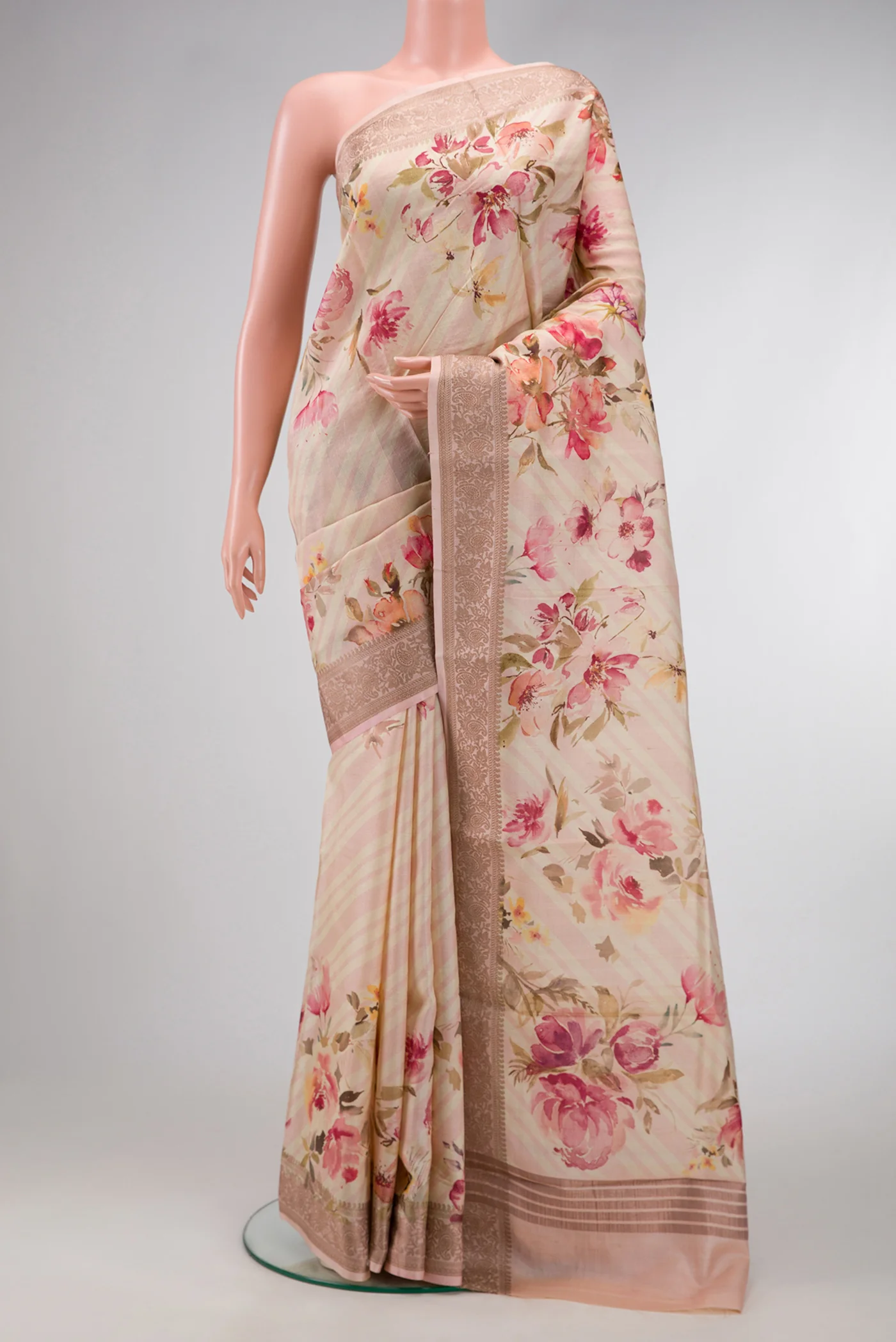 Rose Gold Tussar Silk Saree
