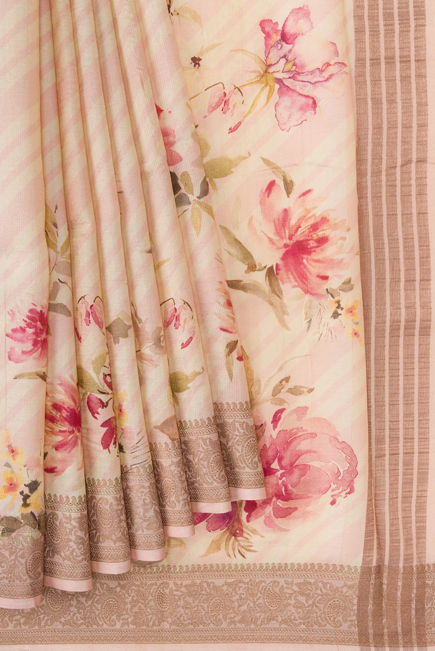 Rose Gold Tussar Silk Saree - Image 4