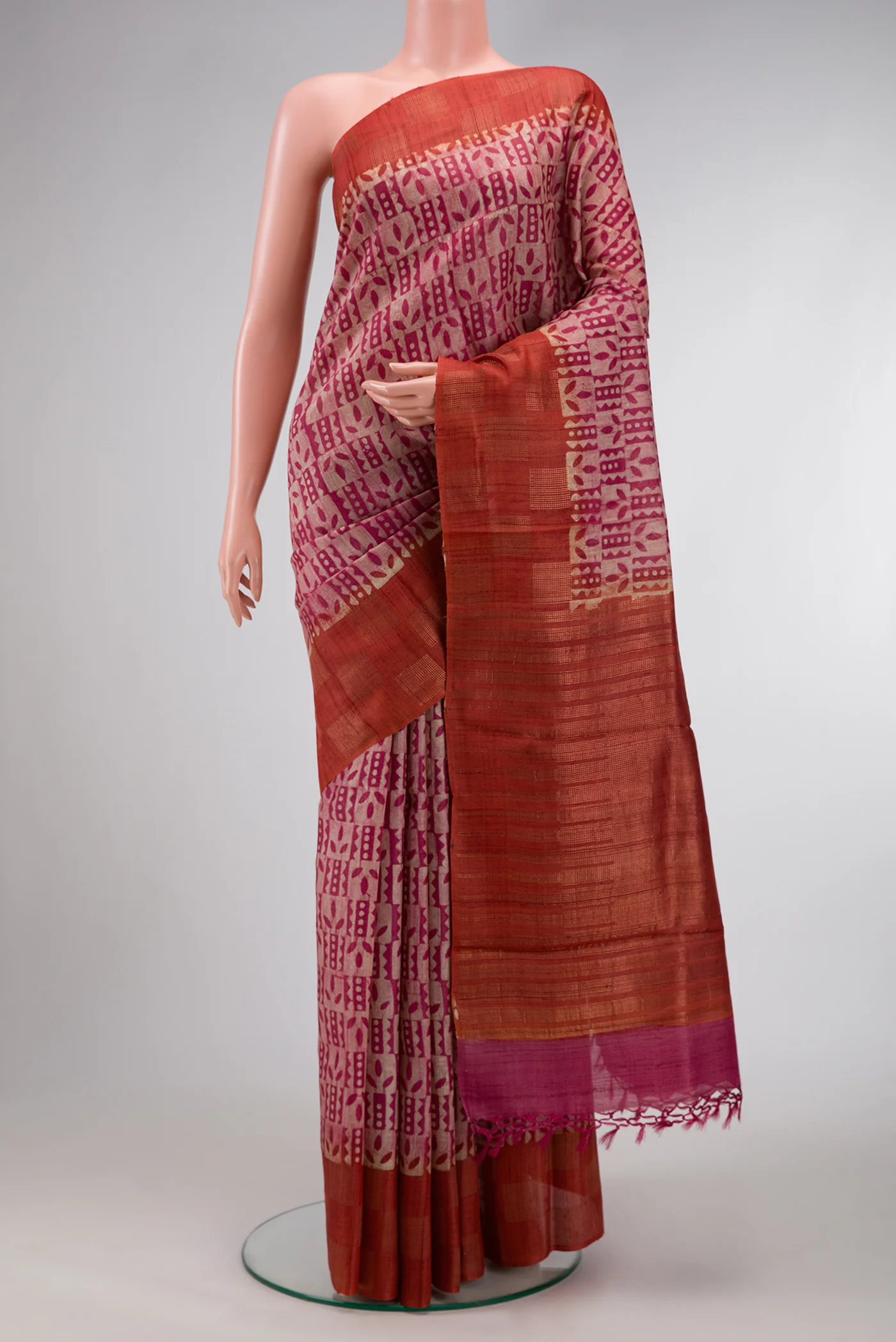 Pink Tussar Silk Saree