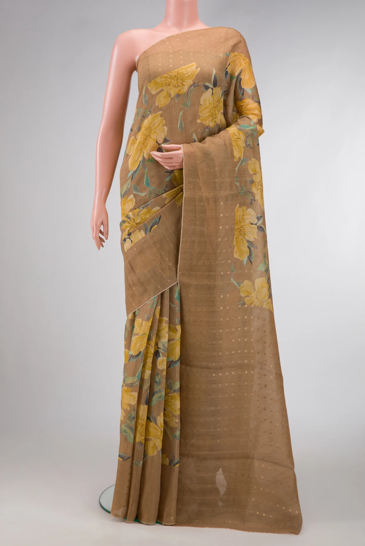 Beige Tussar Silk Saree