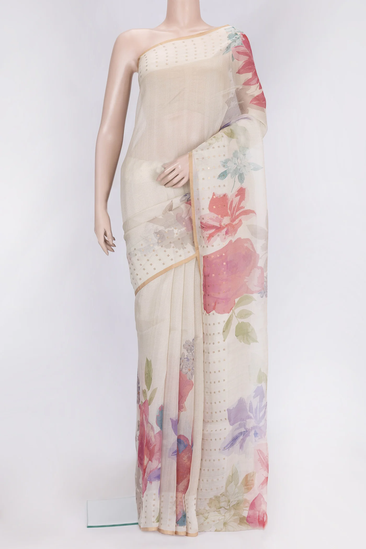 Cream Tussar Silk Saree