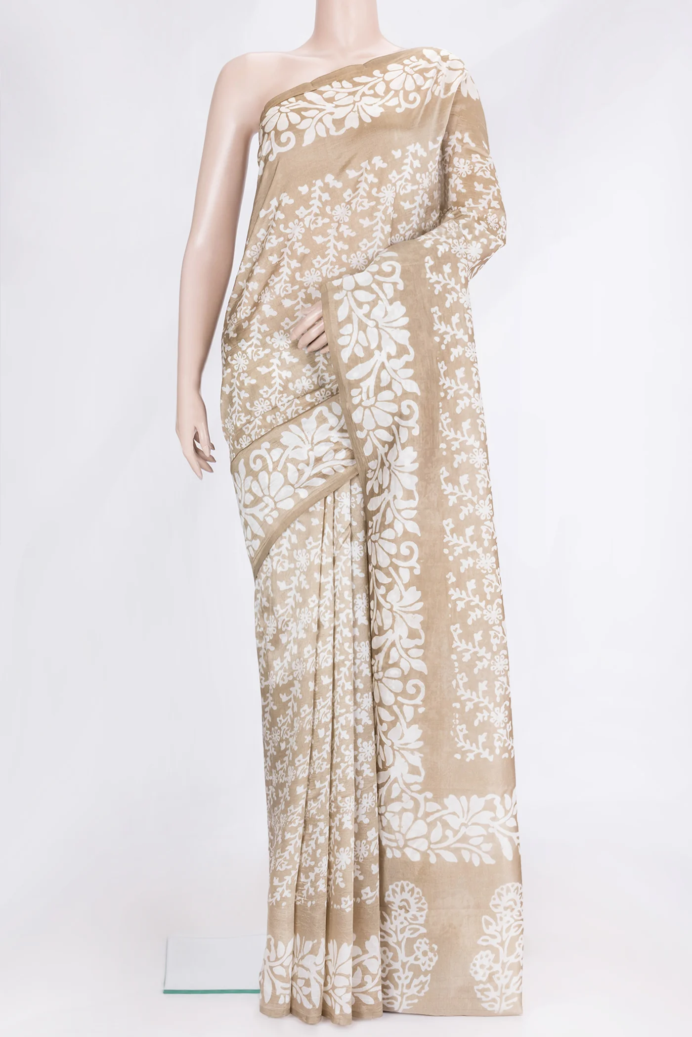 Beige Printed Silk Saree